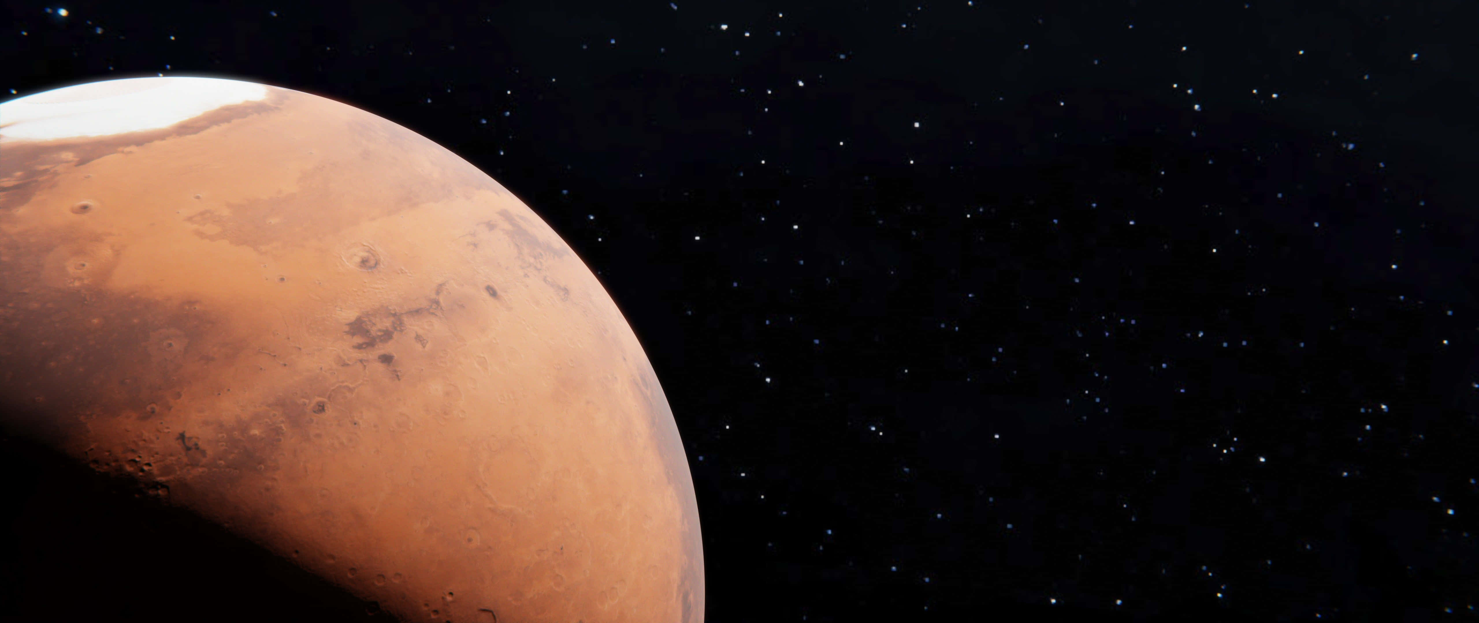 Mars, rusty surface, star-filled black sky, 5K Desktop Wallpaper