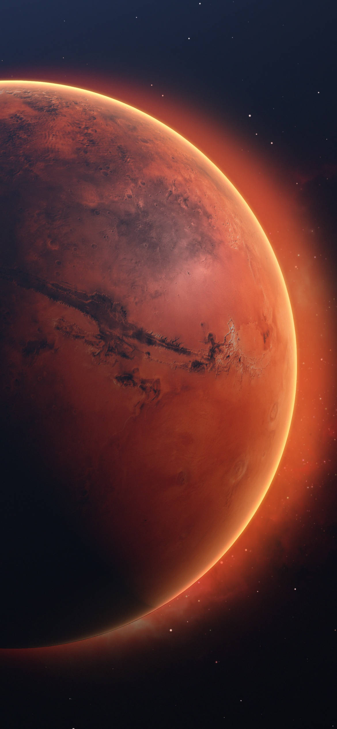 Mars, orange rim, starry night sky, Full HD Phone Wallpaper