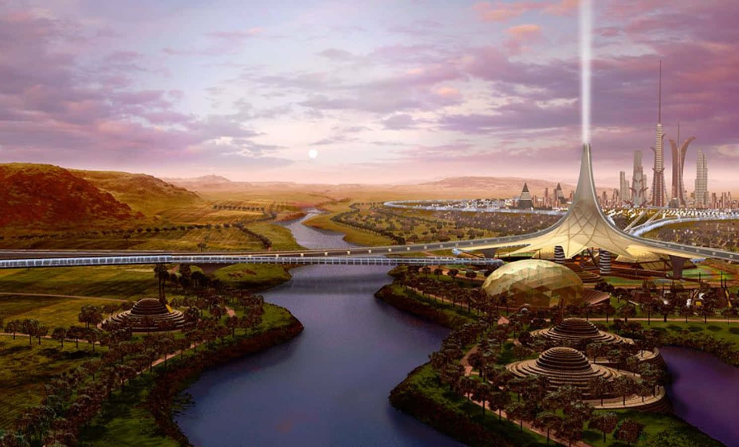 Mars, terraformation process, golden spires, HD Desktop Wallpaper