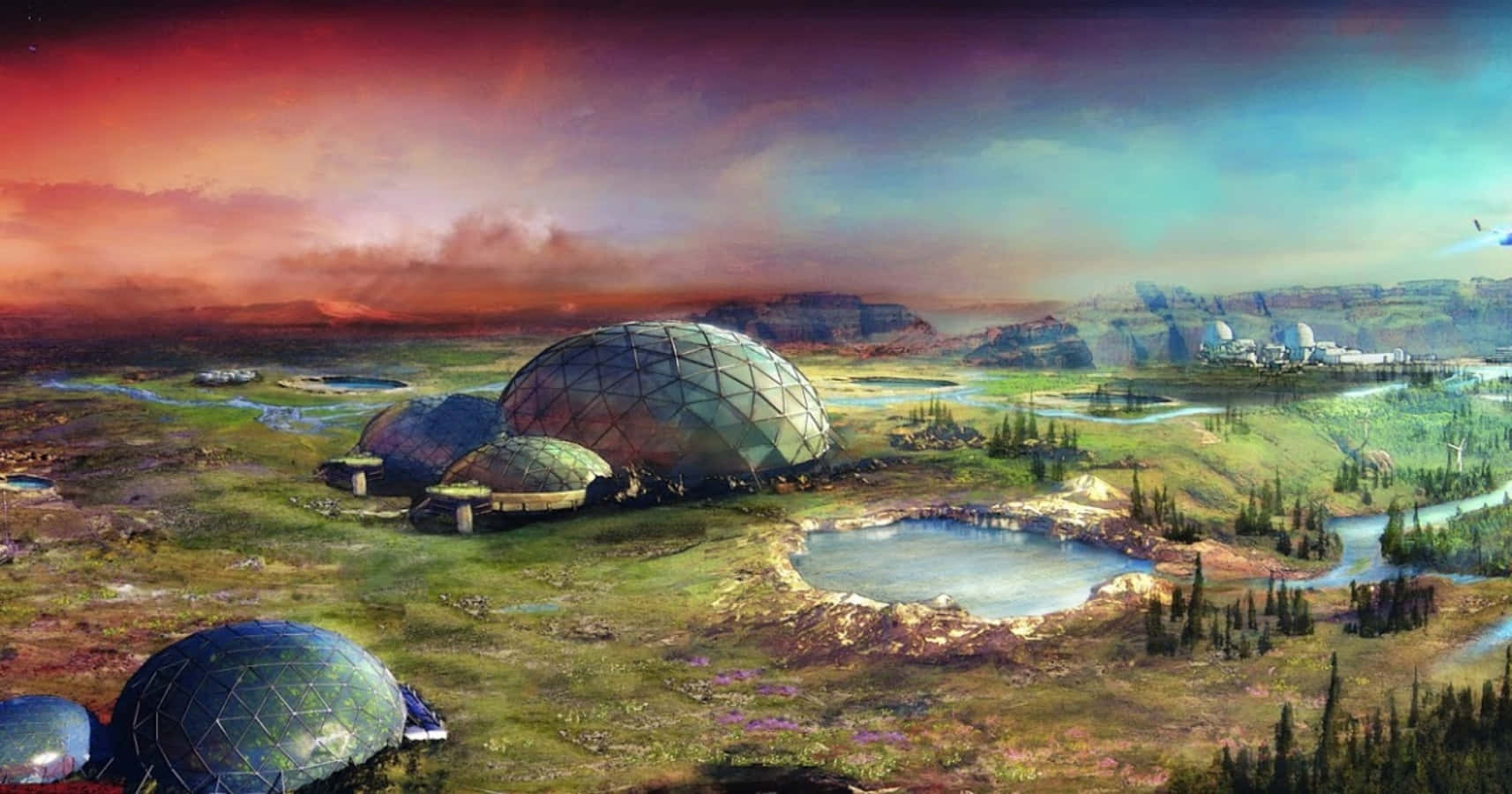 Mars, terraforming, futuristic dome settlement, HD Desktop Wallpaper