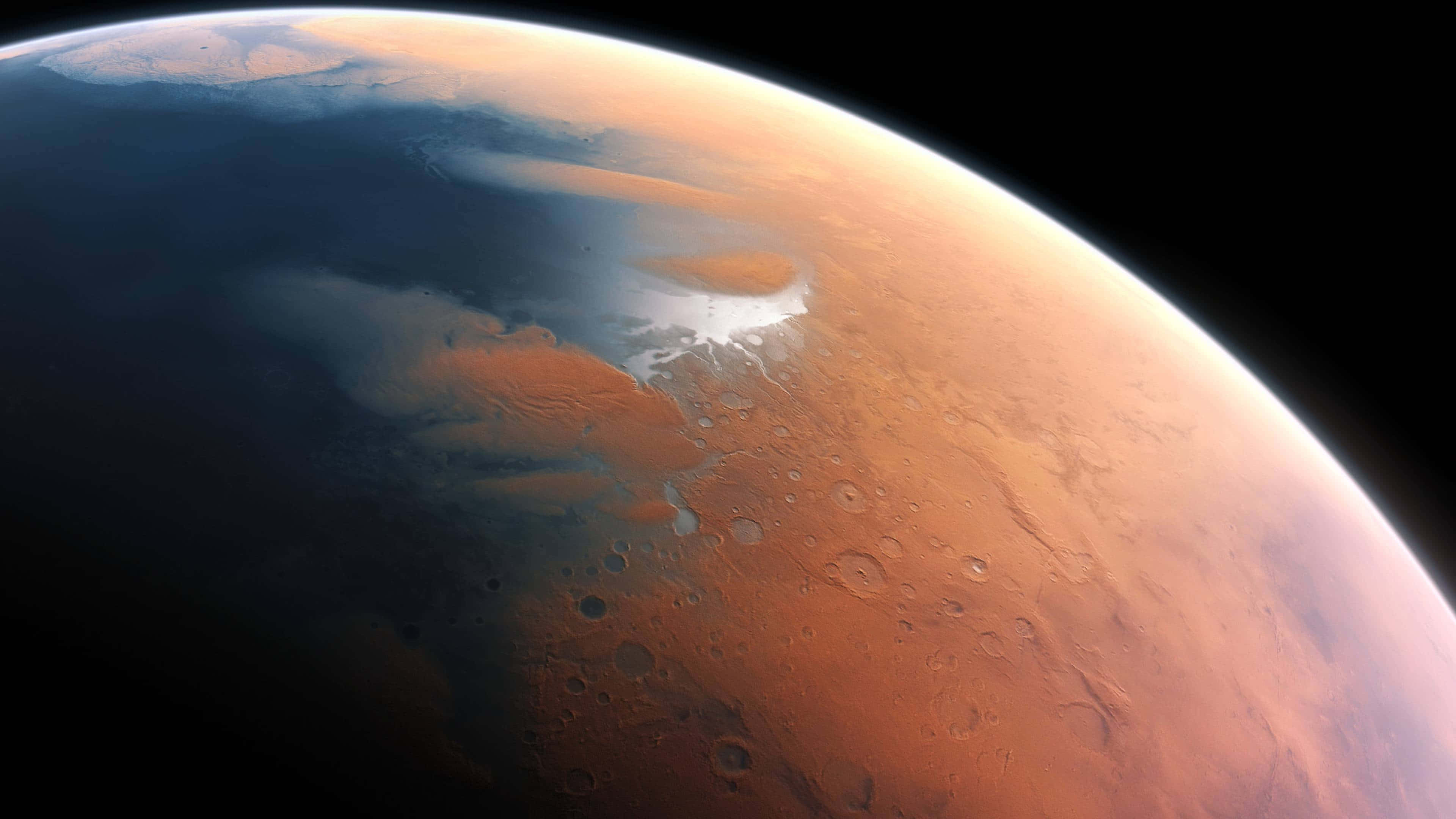 Mars, rusty orange surface, craters, 4K Desktop Wallpaper