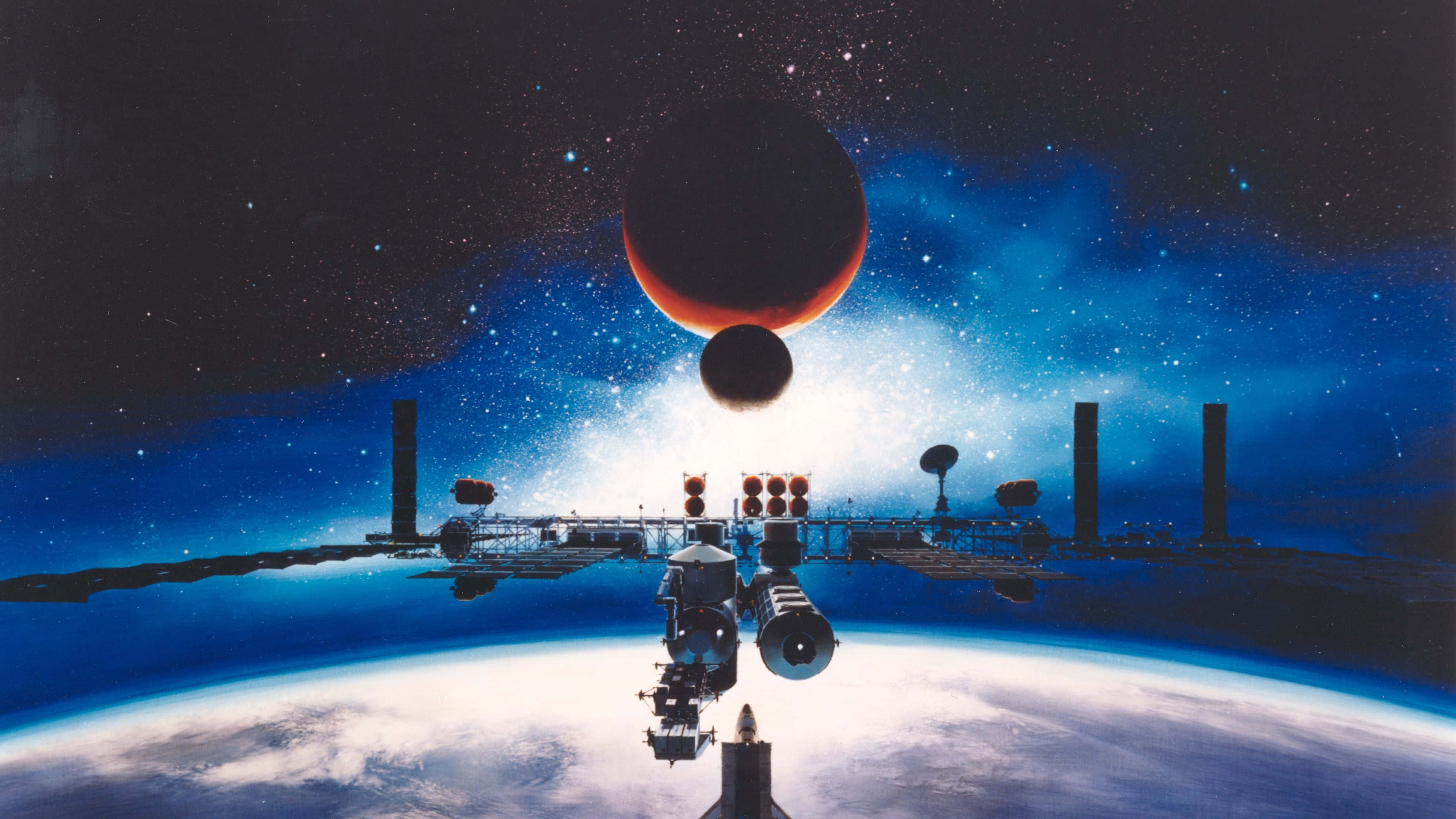 Mars, Earth, space station, 4K Desktop Wallpaper