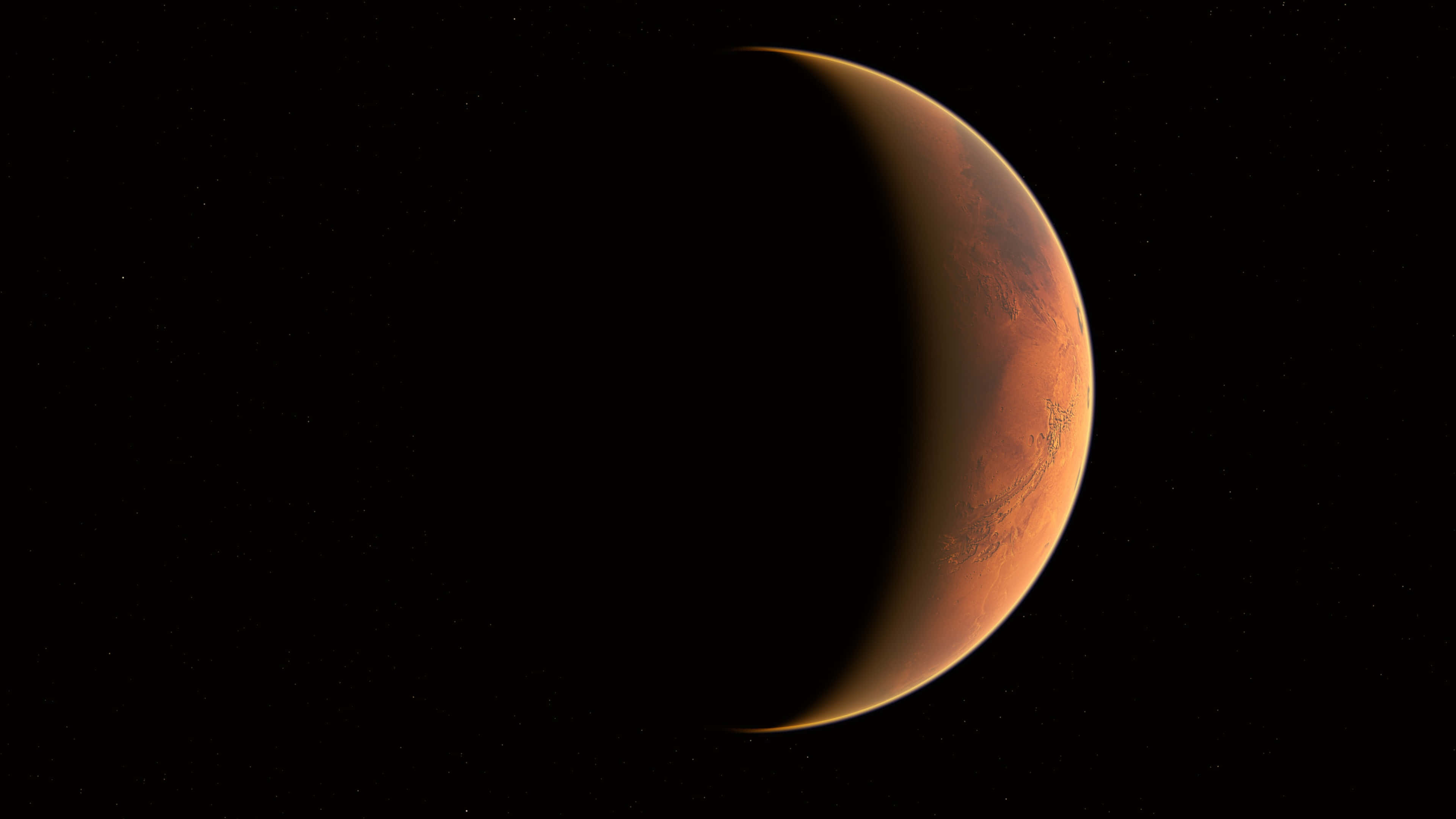 crescent Mars, dark space background, rusty surface, 4K Desktop Wallpaper