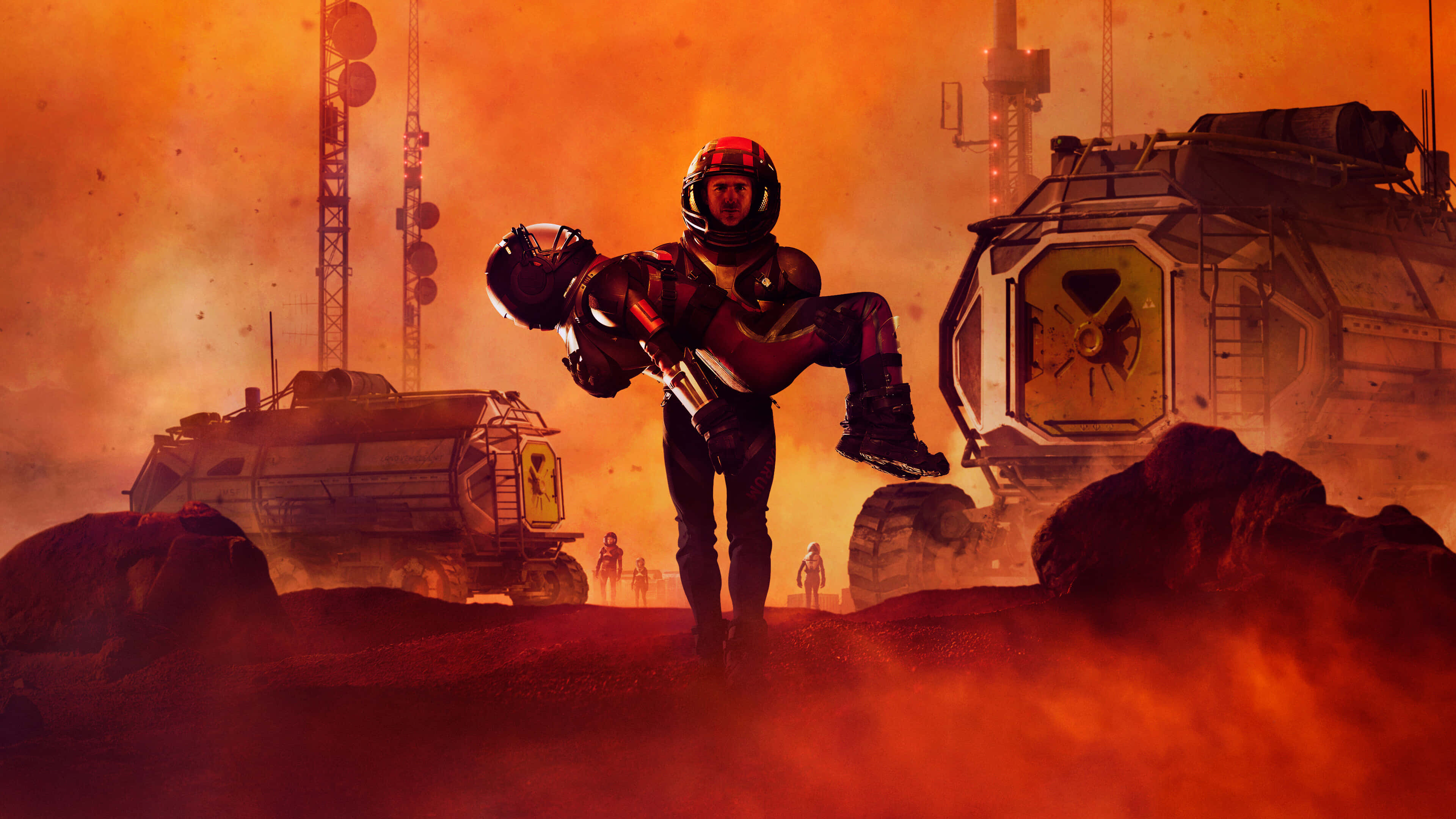 astronaut, Mars, red and black suit, 4K Desktop Wallpaper