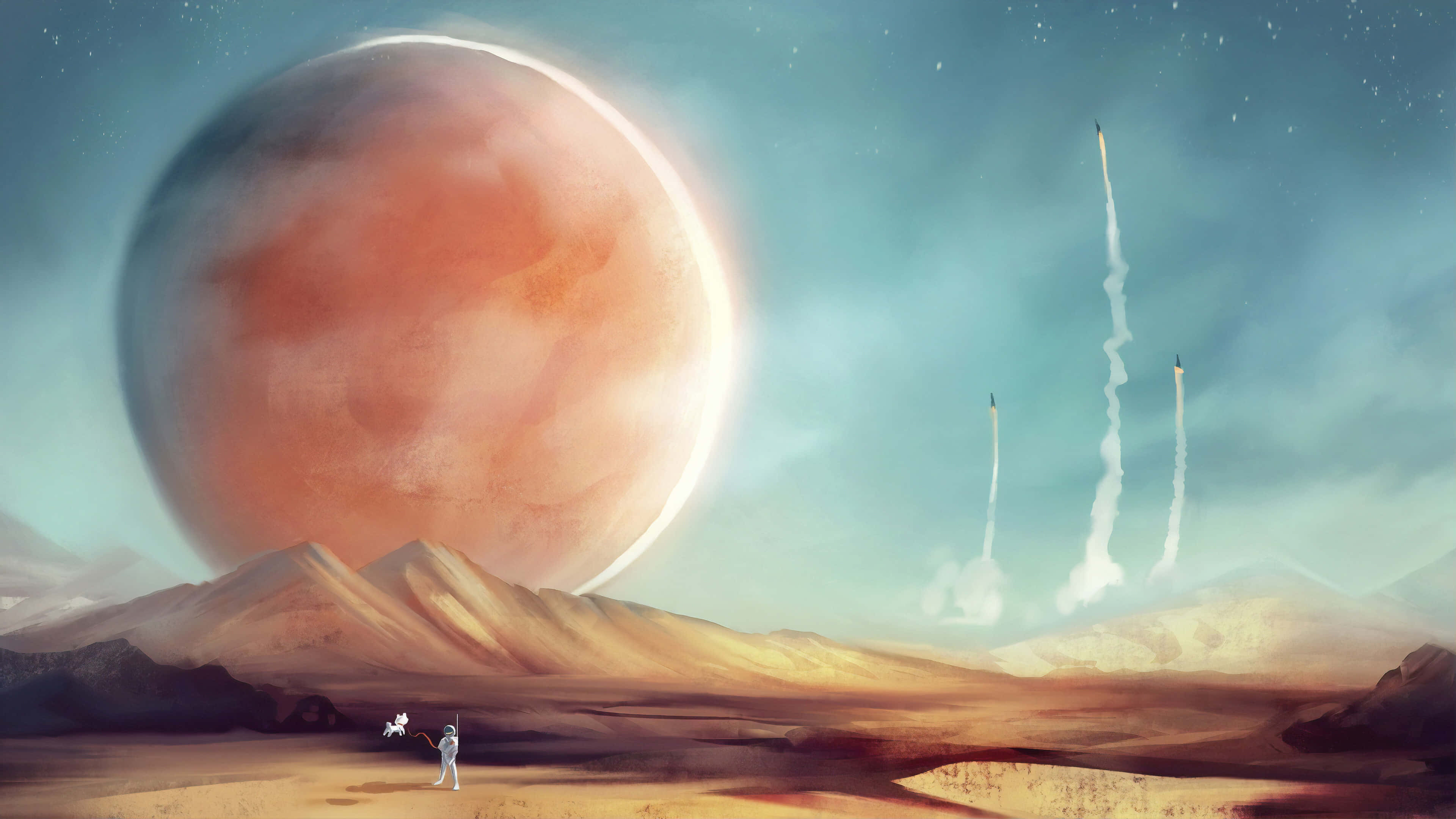 Mars, astronaut, rockets, 4K Desktop Wallpaper