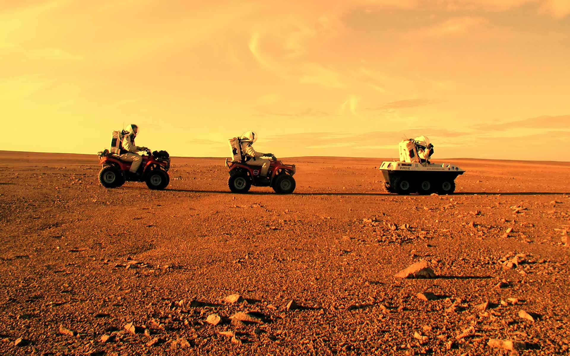 Mars, orange Martian landscape, hazy golden sky, Full HD Desktop Wallpaper