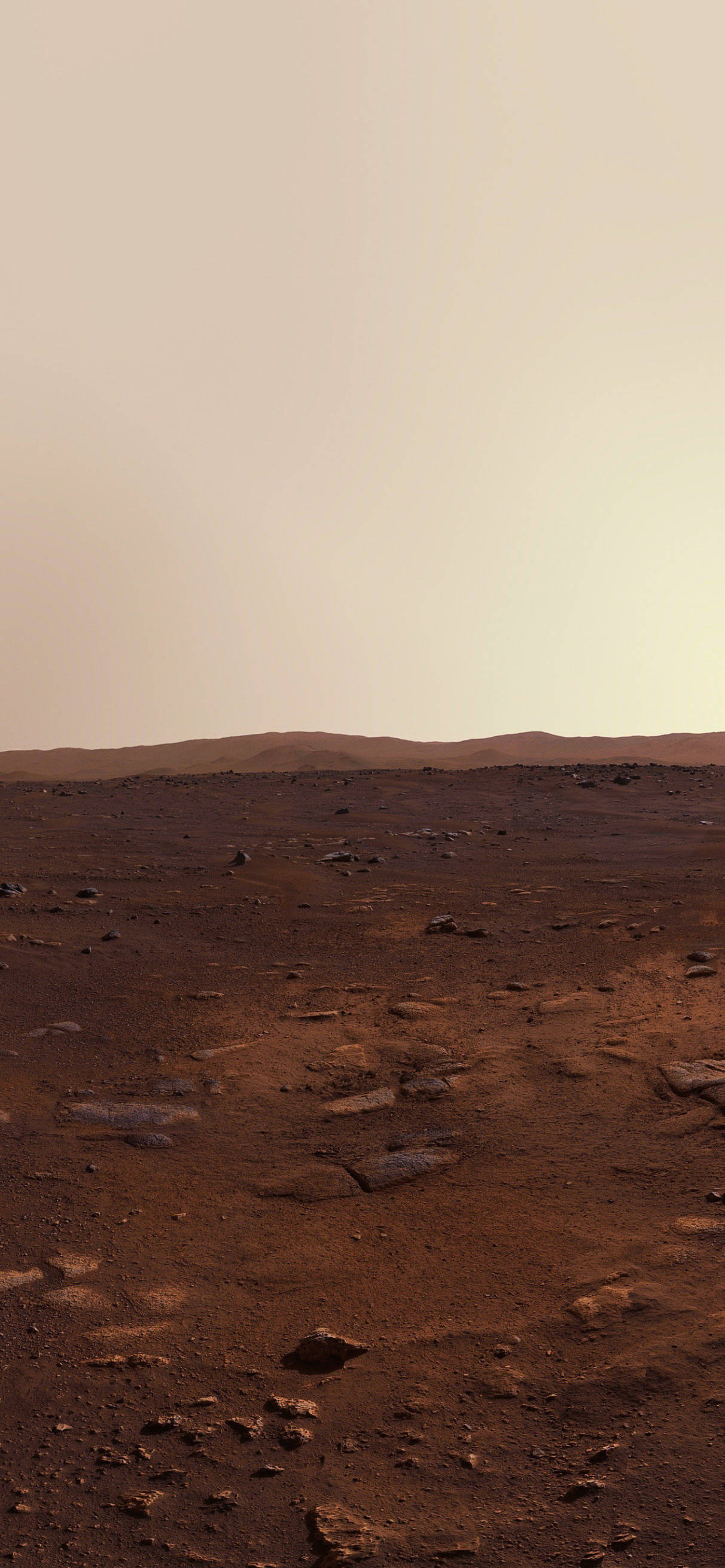 Mars, red Martian landscape, hazy orange sky, 2K Phone Wallpaper