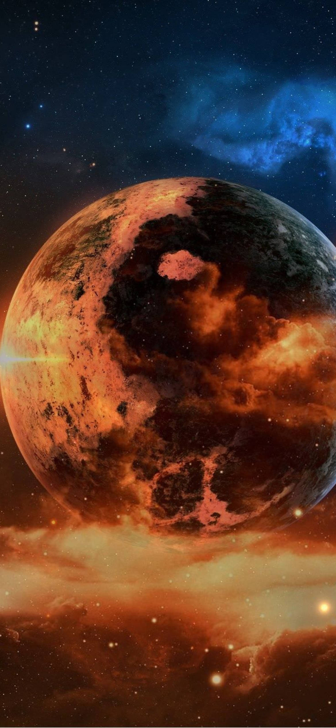 Mars iPhone, fiery orange planet, swirling clouds, Full HD Phone Wallpaper