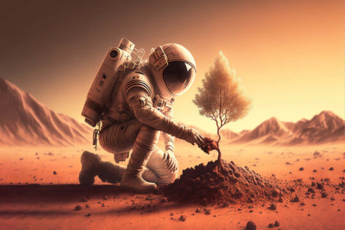Mars, astronaut, red alien planet, HD Desktop Wallpaper