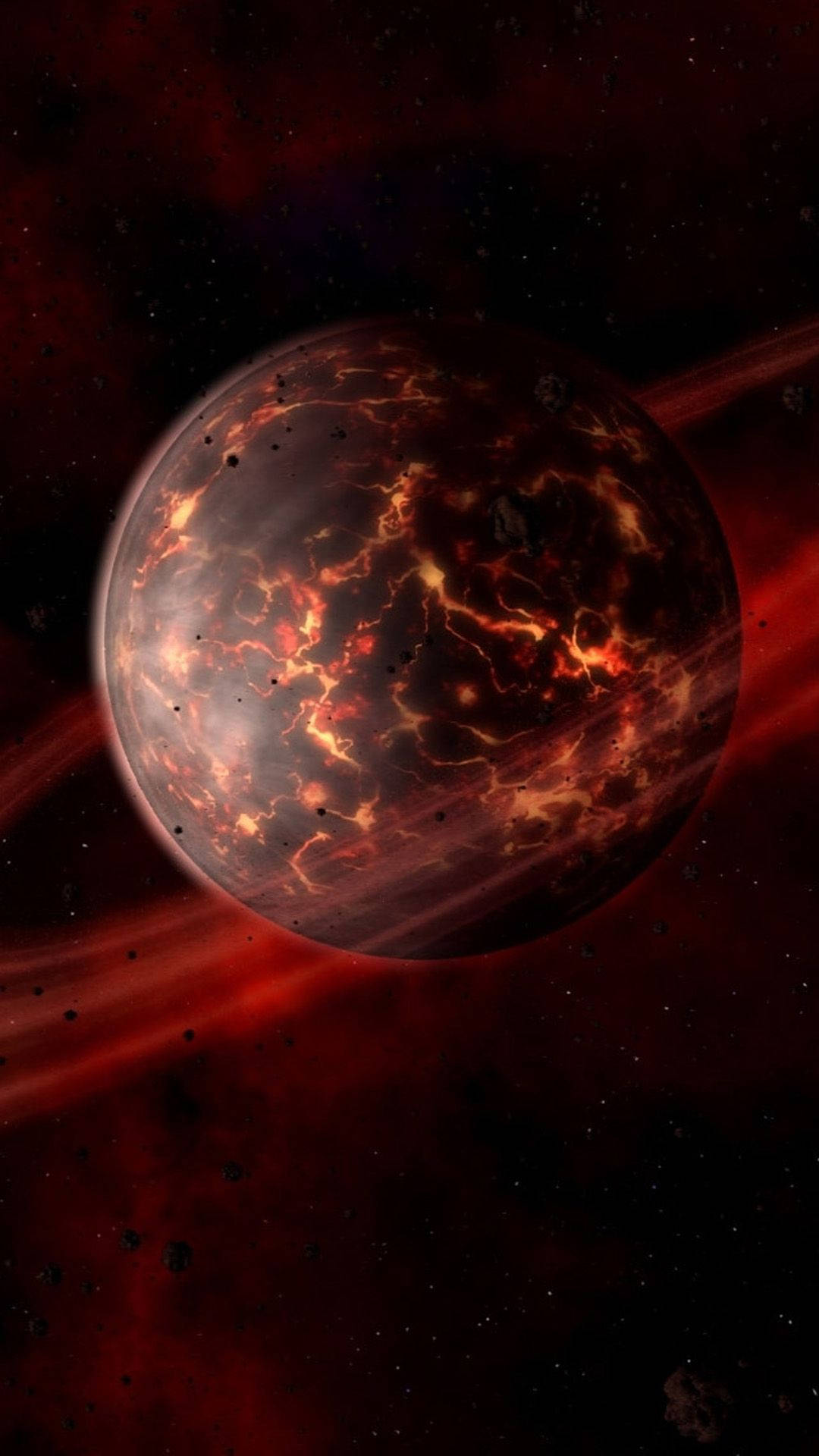 sci fi ringed planet mars, fiery volcanic planet, glowing lava rivers, Full HD Phone Wallpaper