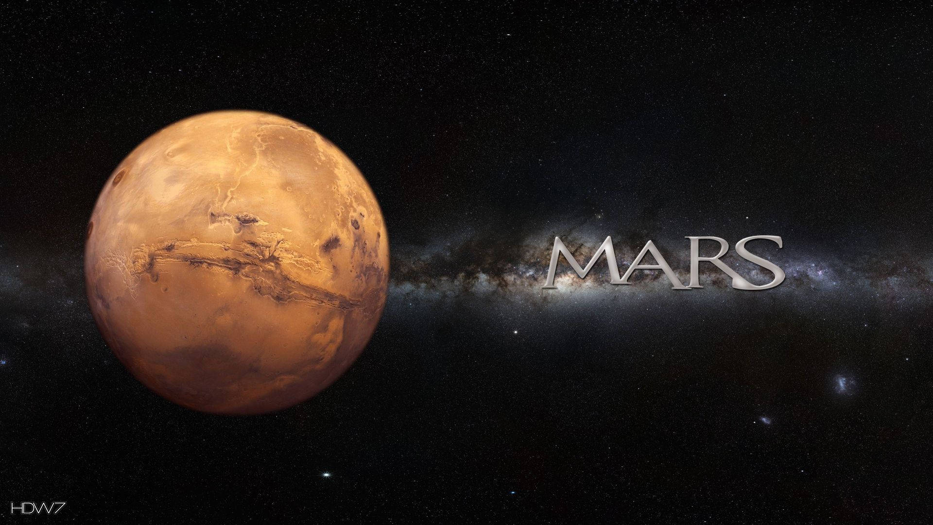 Mars, metallic lettering, starry cosmic backdrop, Full HD Desktop Wallpaper