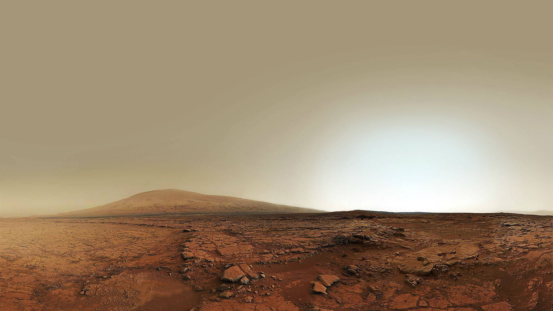 rocky surface of planet mars, rust-colored rocks, hazy sky, Full HD Desktop Wallpaper