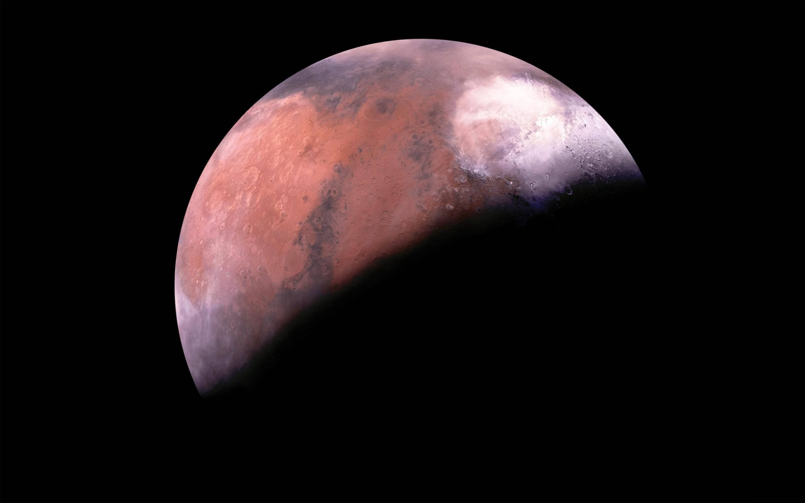 Mars, rusty red surface, polar ice cap, 2K Desktop Wallpaper