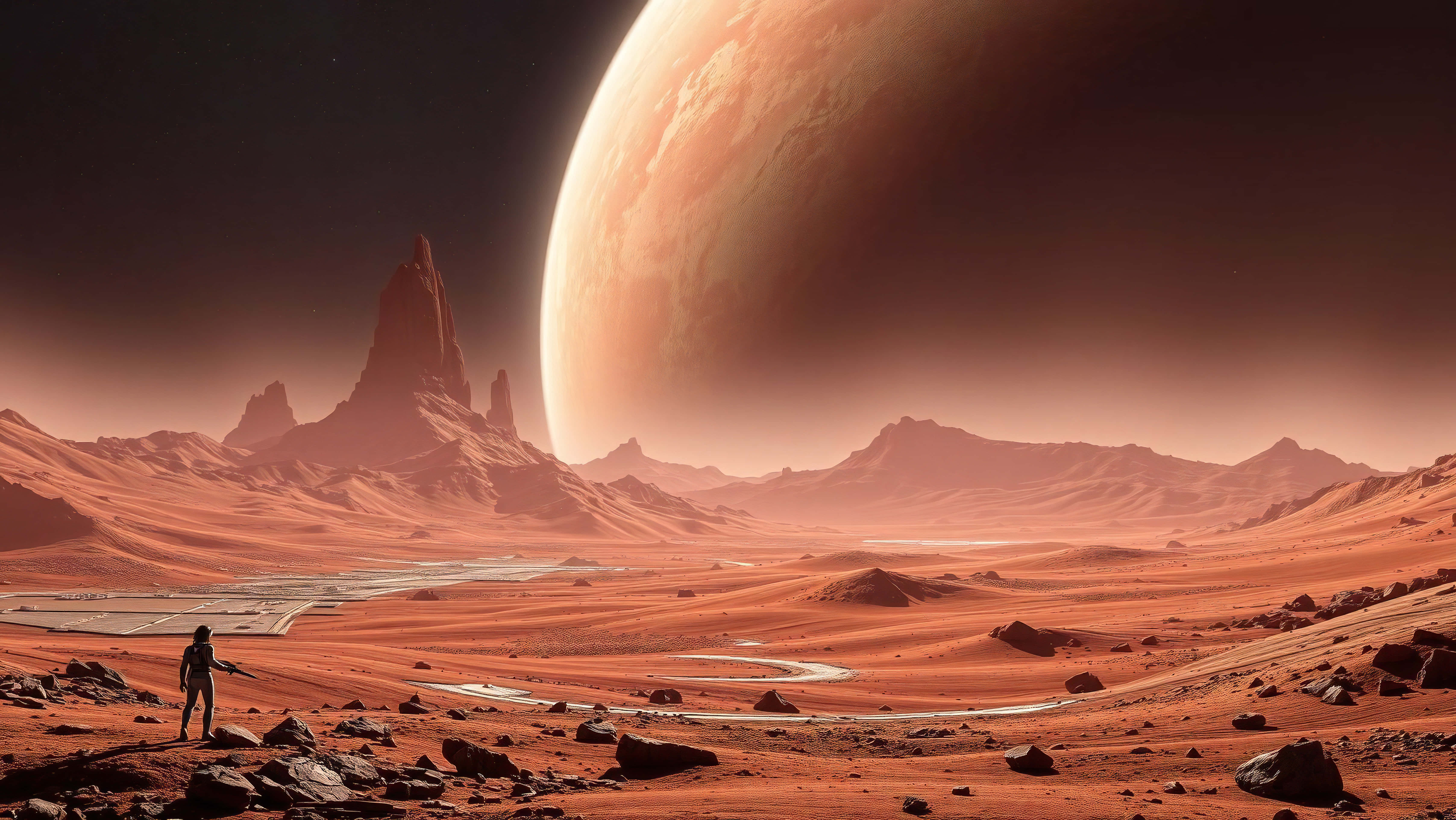 Mars, red alien desert, colossal orange planet, 5K Desktop Wallpaper
