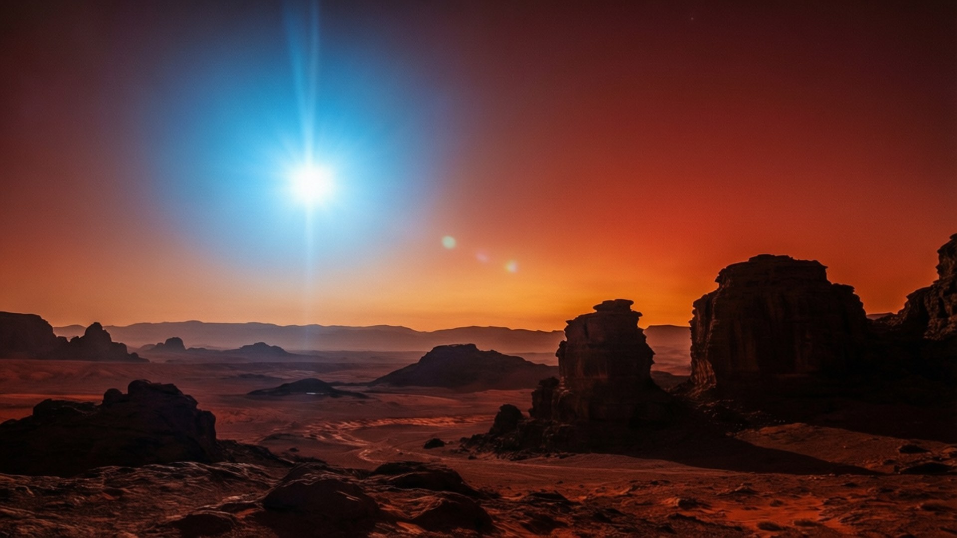 blue martian sunset, desert landscape, bright blue sun, Full HD Desktop Wallpaper