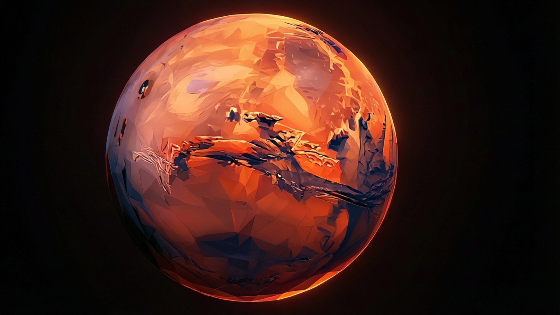 geometric mars, low poly planet, glowing orange facets, Full HD Desktop Wallpaper