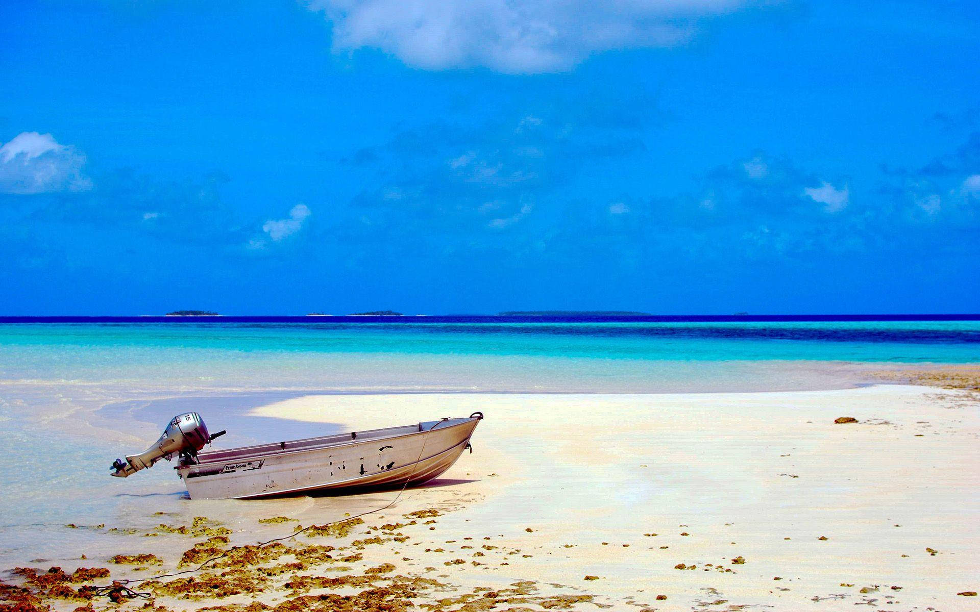 canoe, Marshall Islands, white sand beach, Full HD Desktop Wallpaper