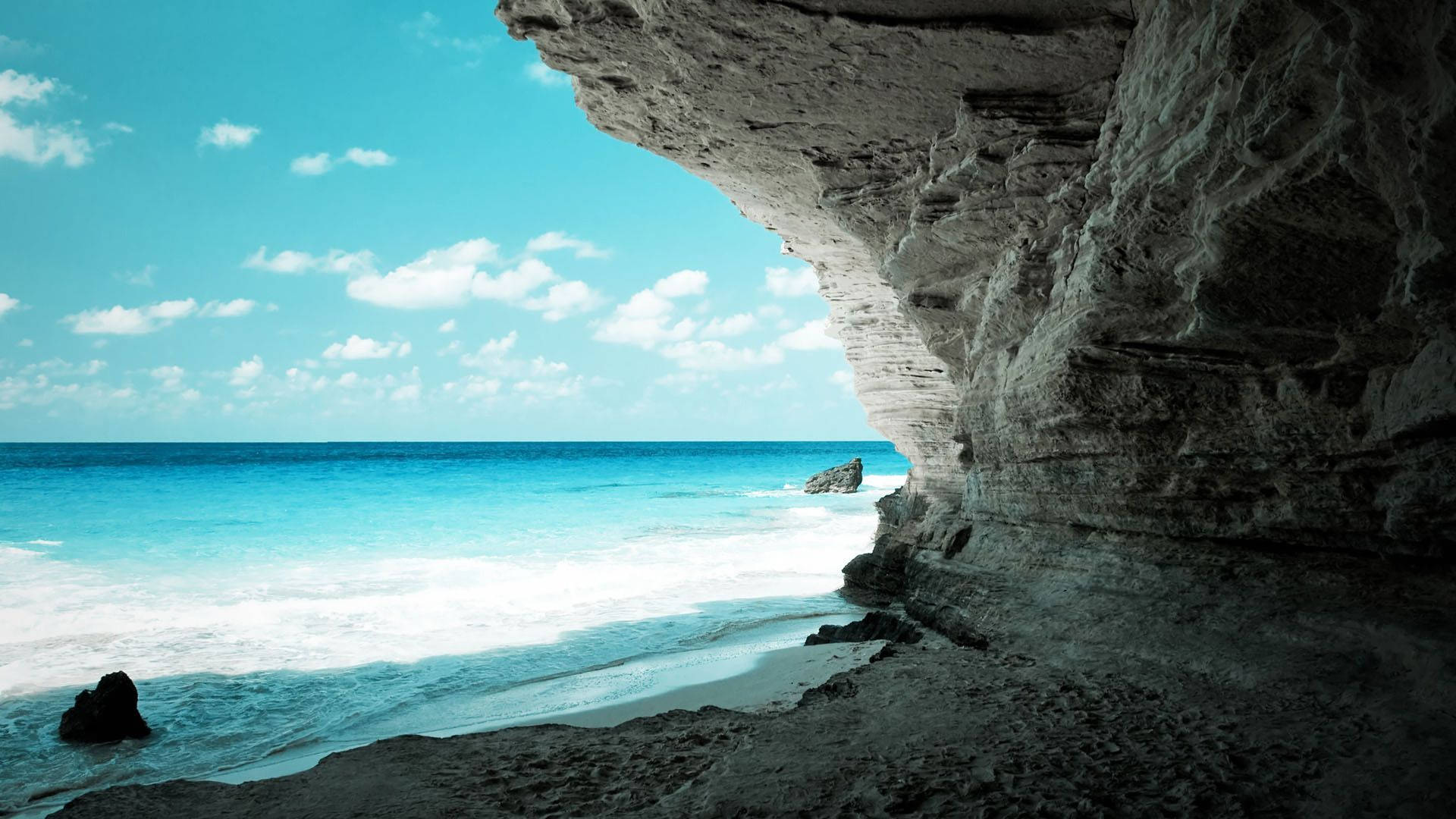 Marshall Islands, rocky sea cave, turquoise ocean, Full HD Desktop Wallpaper