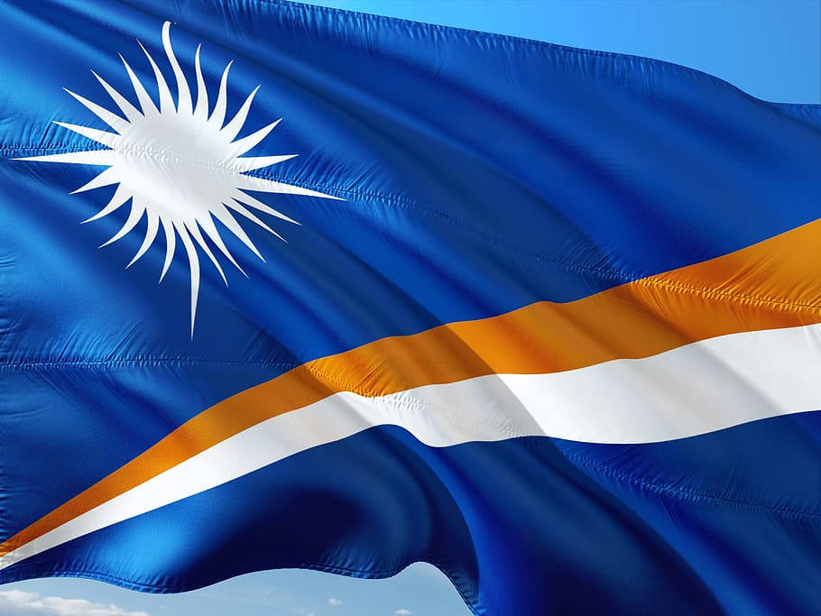 Marshall Islands flag, clear blue sky, white sun, SD Desktop Wallpaper