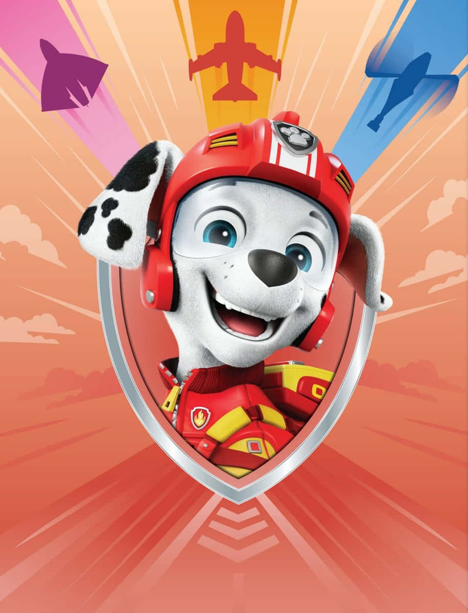 Marshall Paw Patrol, red rescue helmet, vibrant orange sky, SD Phone Wallpaper