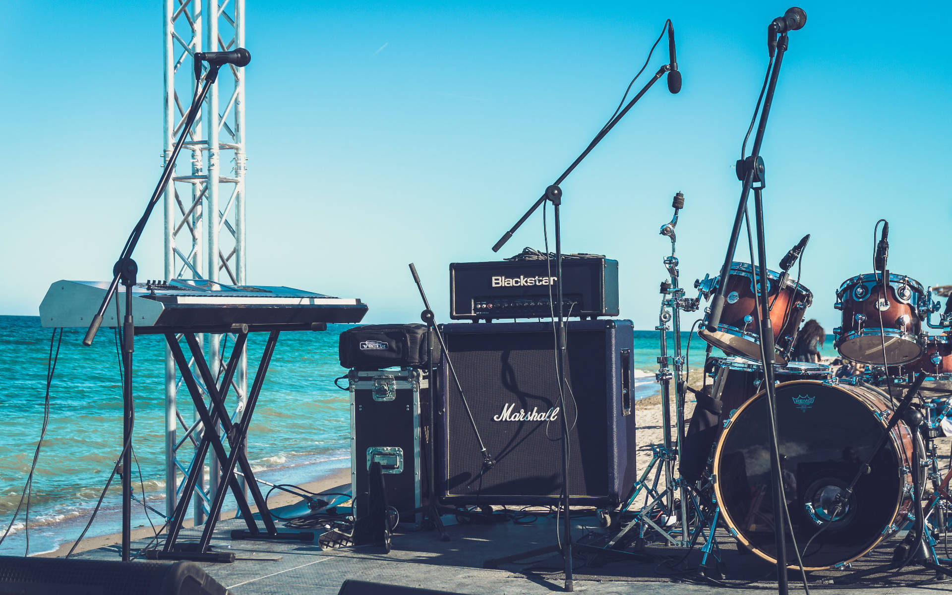 Marshall, drum kit, keyboard, Full HD Desktop Wallpaper