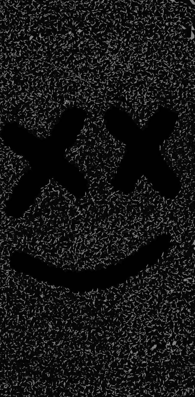 Grainy White Black Marshmello, glitchy black smiley face, X eyes, HD Phone Wallpaper