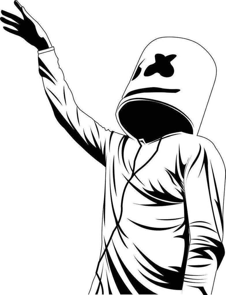 Marshmallow Dj, minimalist drawing, black and white line art, SD Phone Wallpaper