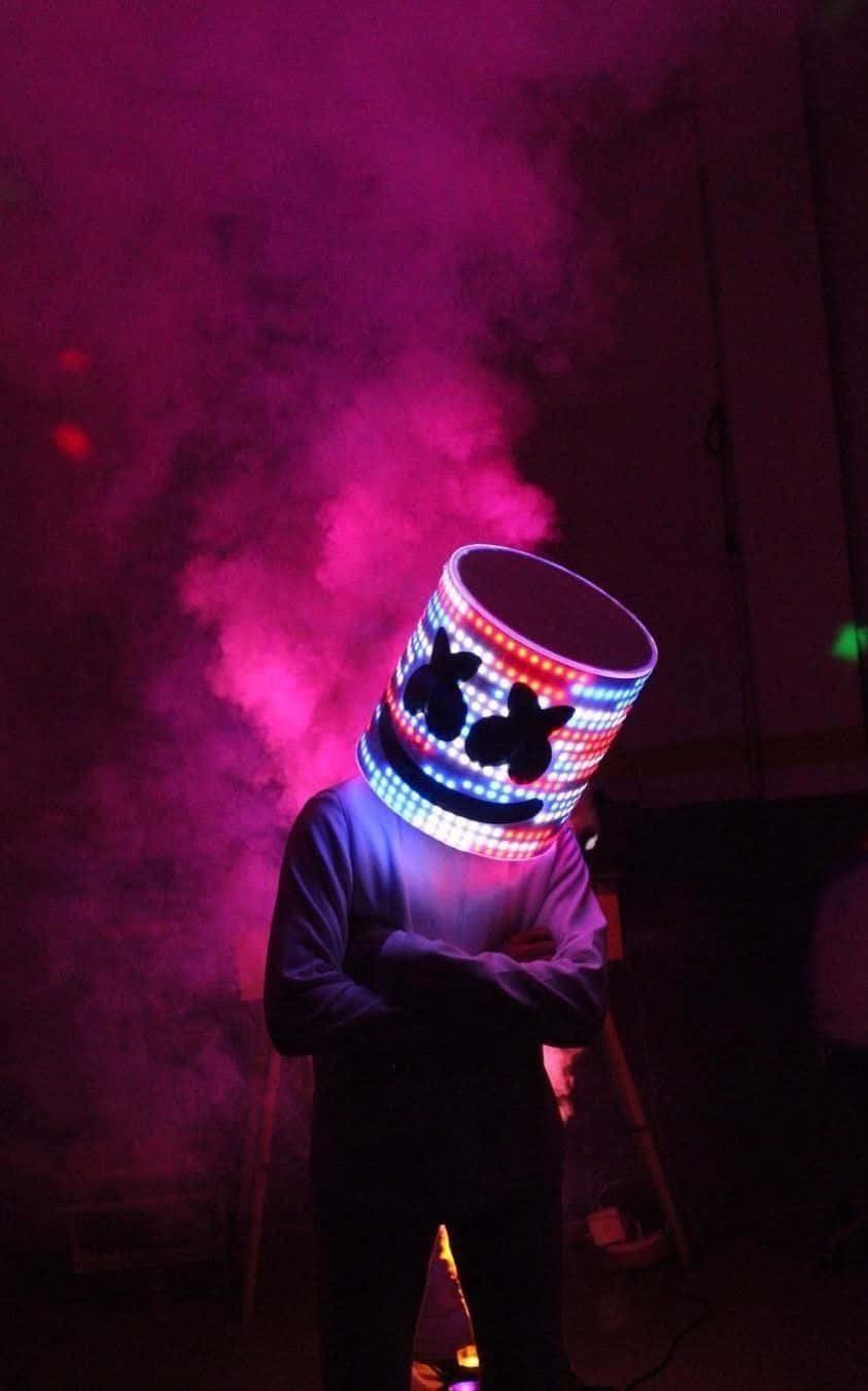 Marshmallow Dj, glowing LED marshmallow helmet, swirling pink smoke, HD Phone Wallpaper