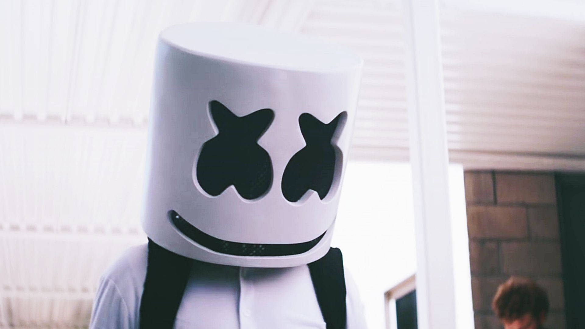 Marshmallow Dj, white marshmallow helmet, black X eyes, Full HD Desktop Wallpaper
