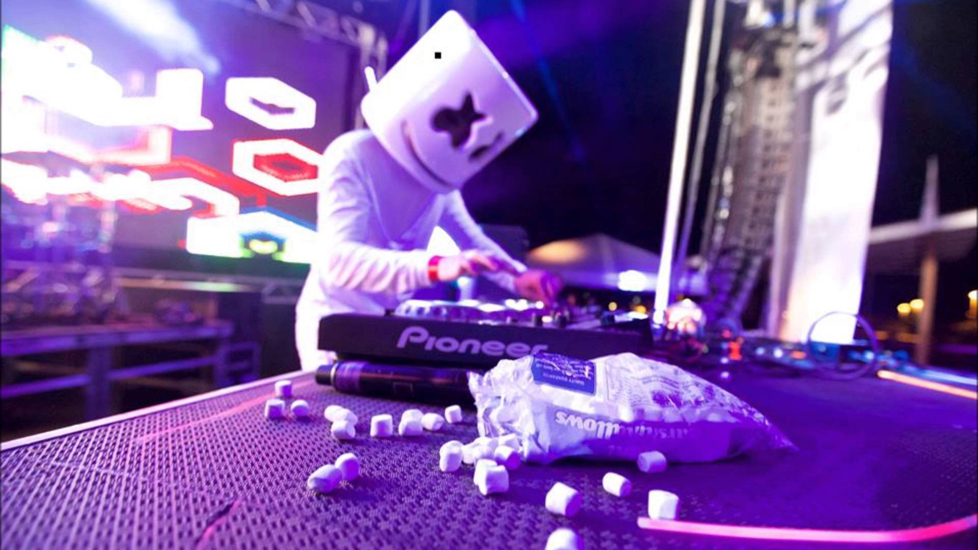 Marshmallow Dj, night, neon lights, Full HD Desktop Wallpaper