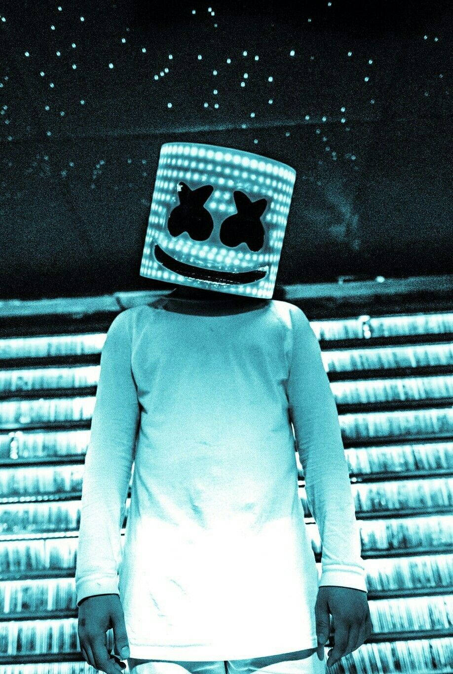 Marshmallow Dj, glowing LED bucket hat, smiley face, HD Phone Wallpaper