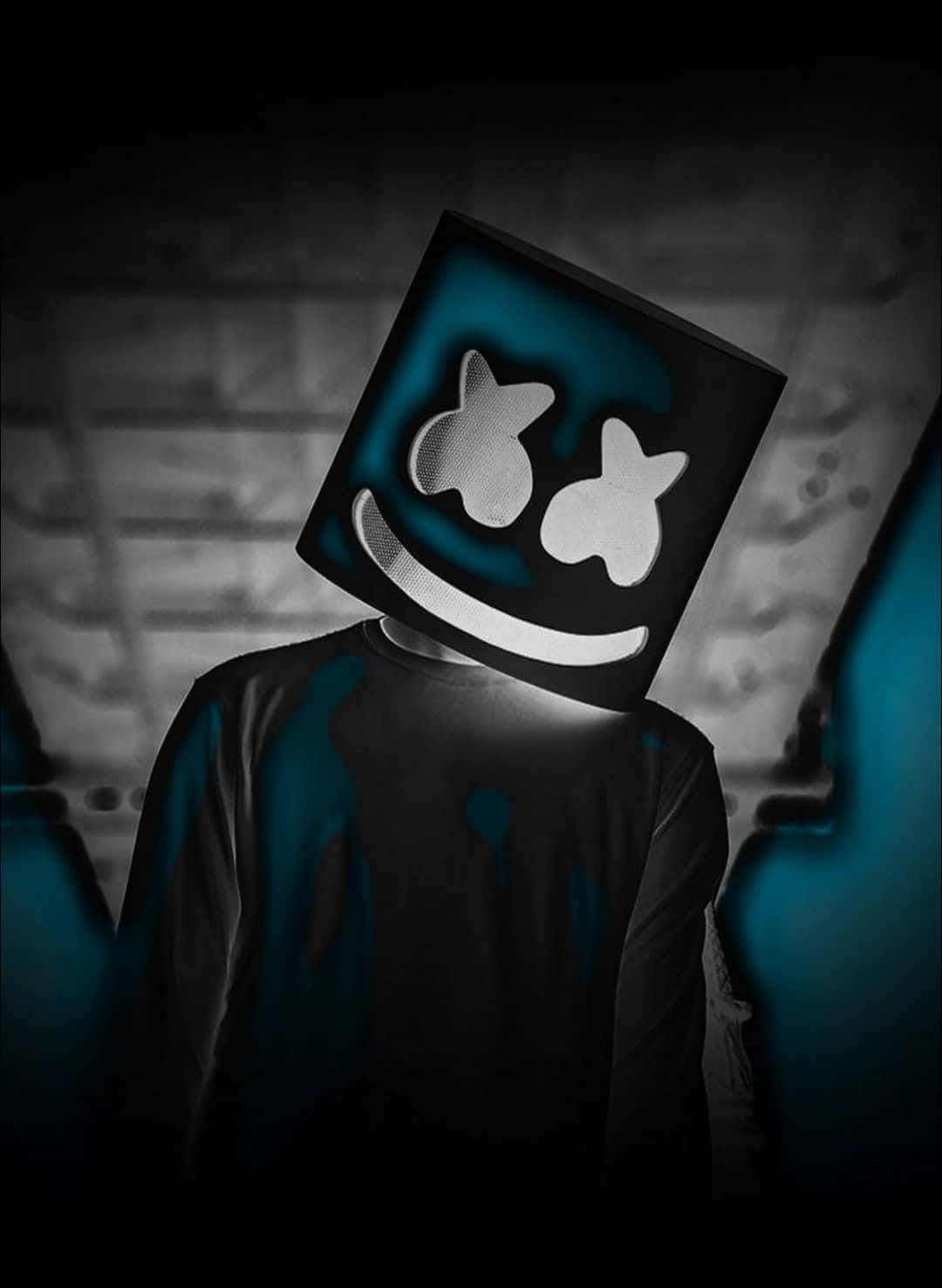 Marshmallow Dj, glowing blue and white square mask, star eyes, HD Phone Wallpaper