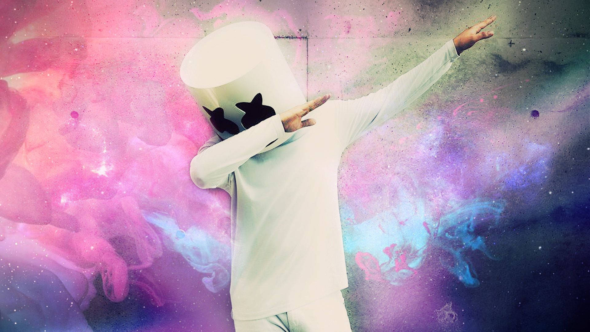 Marshmallow Dj, white marshmallow helmet, cosmic nebula, Full HD Desktop Wallpaper