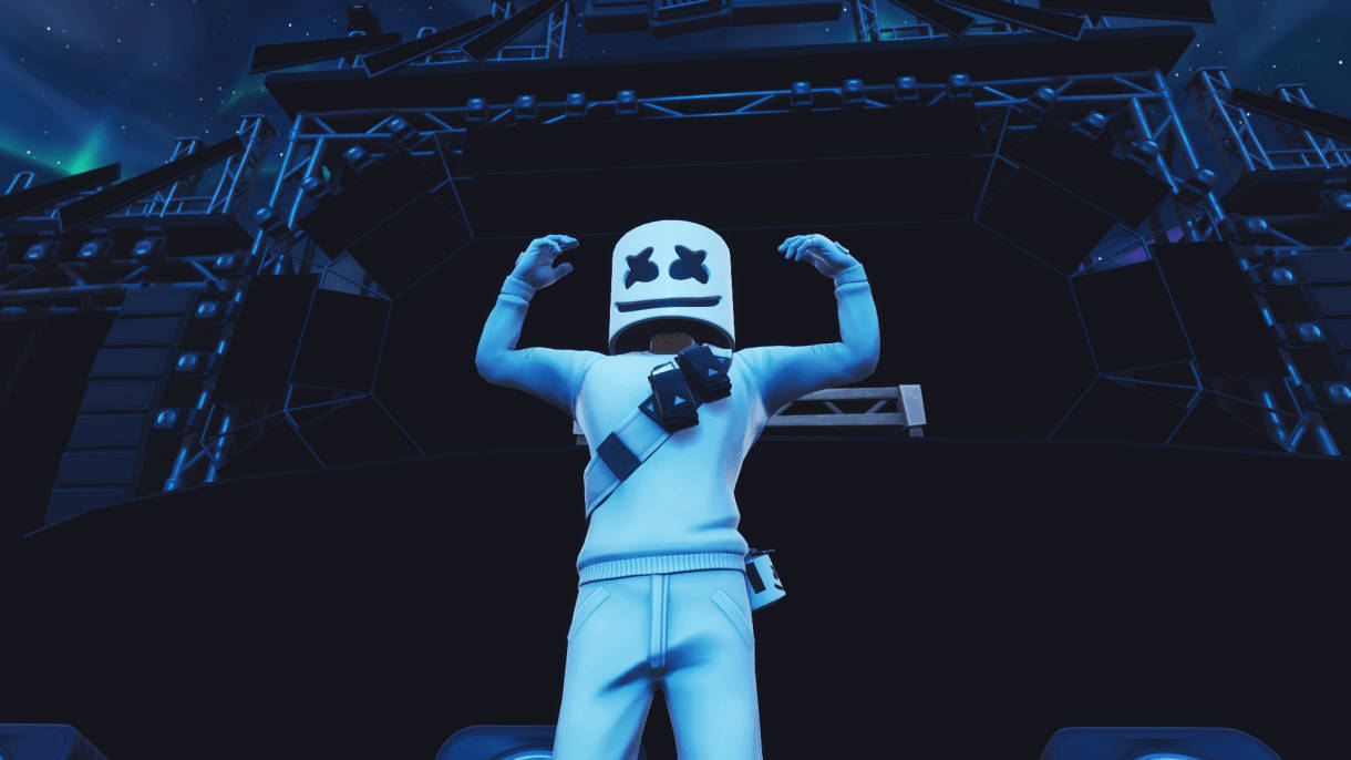 Marshmallow Dj, white marshmallow helmet, futuristic stage, SD Desktop Wallpaper