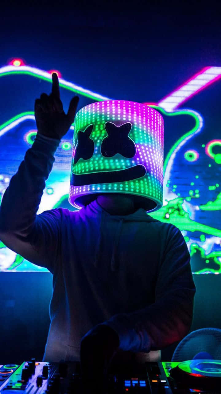 Marshmallow Dj, glowing LED marshmallow helmet, neon-lit nightclub, HD Phone Wallpaper