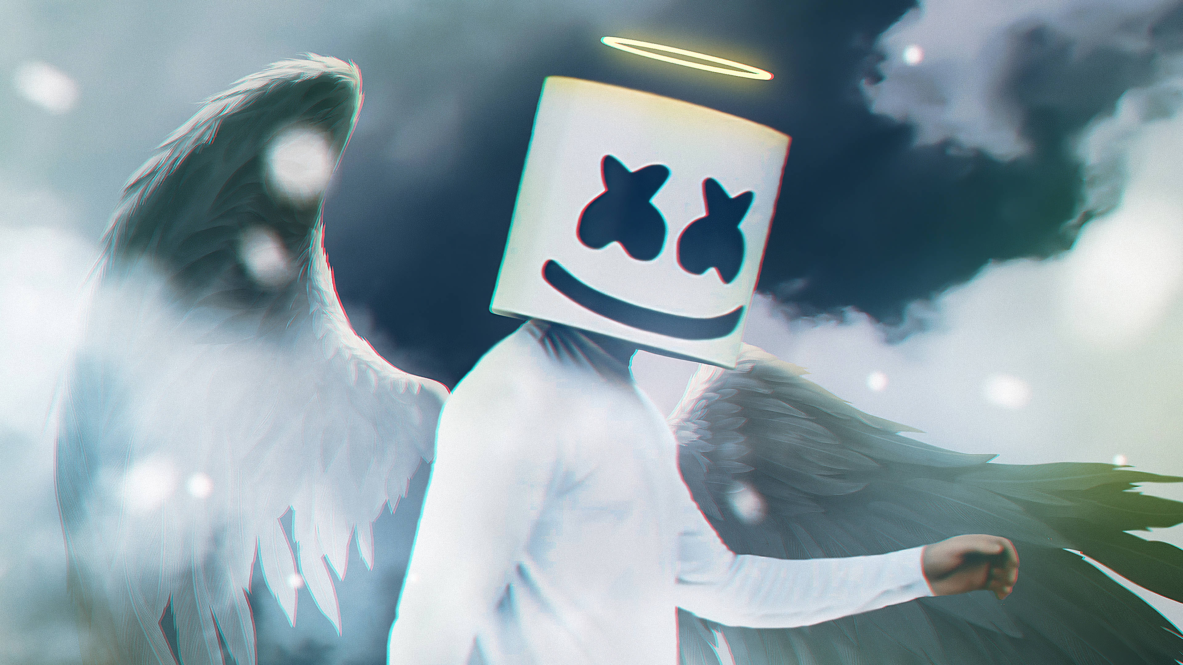 Marshmello, white marshmallow mask, angel wings, 4K Desktop Wallpaper