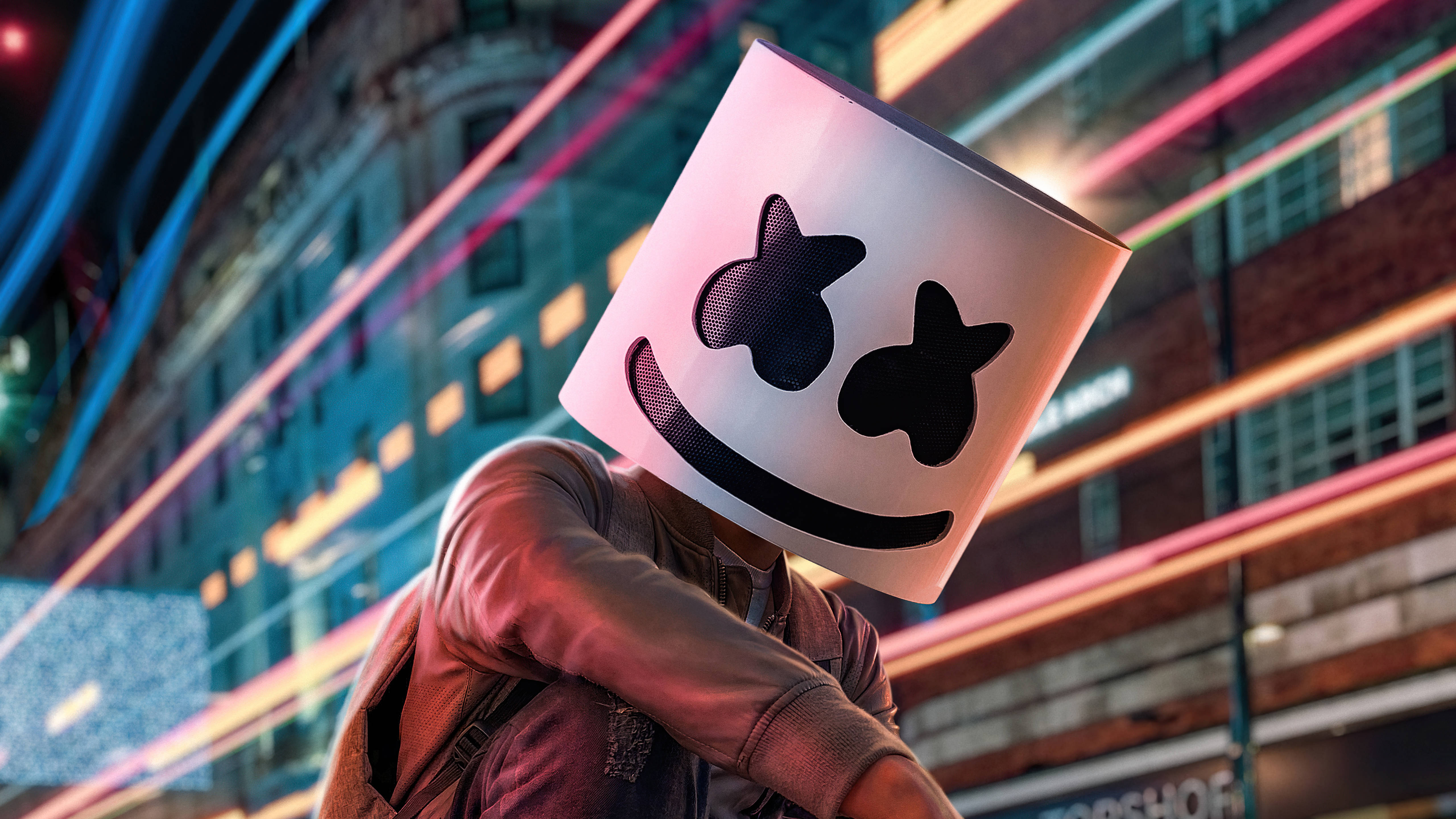 Marshmello, white marshmallow mask, star eyes, 5K Desktop Wallpaper