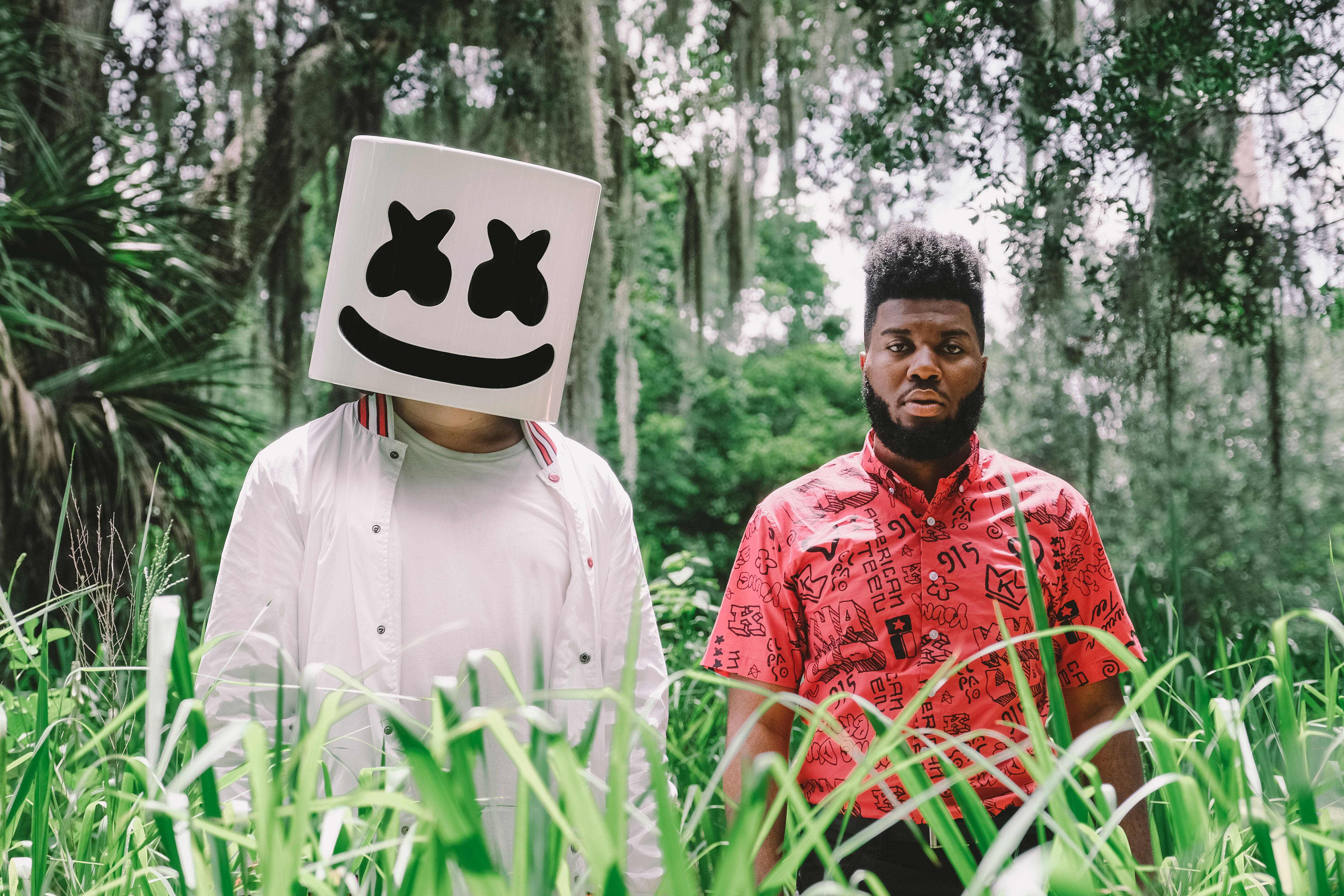 Marshmello, white marshmallow mask, red patterned shirt, 5K Desktop Wallpaper