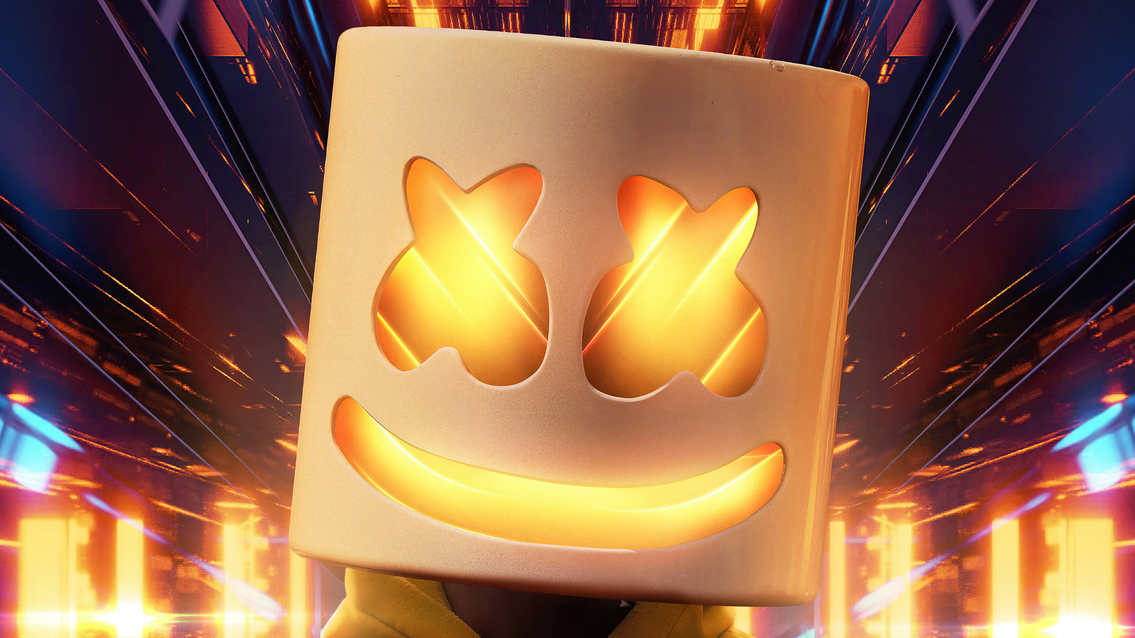 Marshmello, golden smiley face mask, X eyes, 4K Desktop Wallpaper
