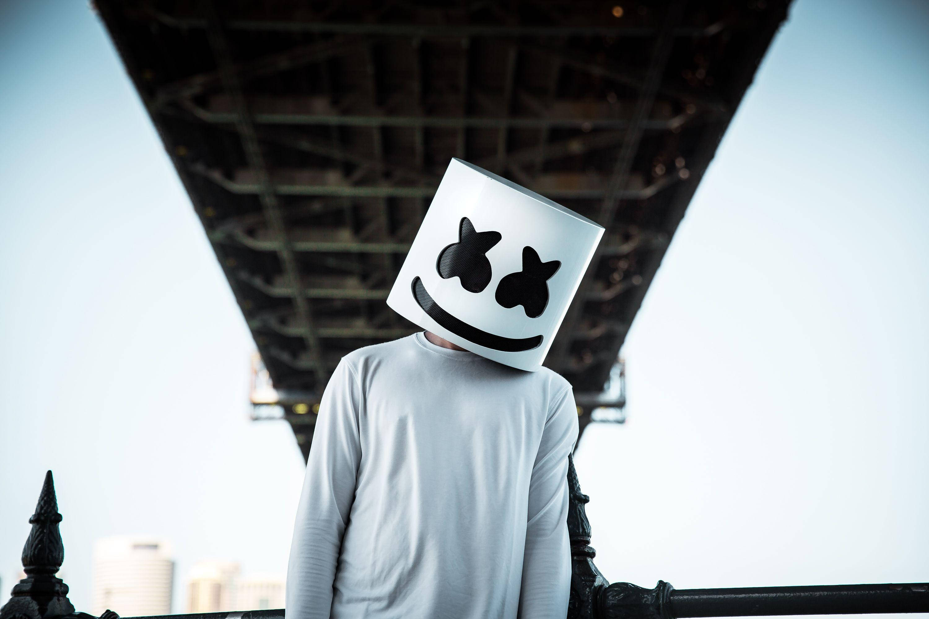 Marshmello, white marshmallow helmet, bridge, 2K Desktop Wallpaper
