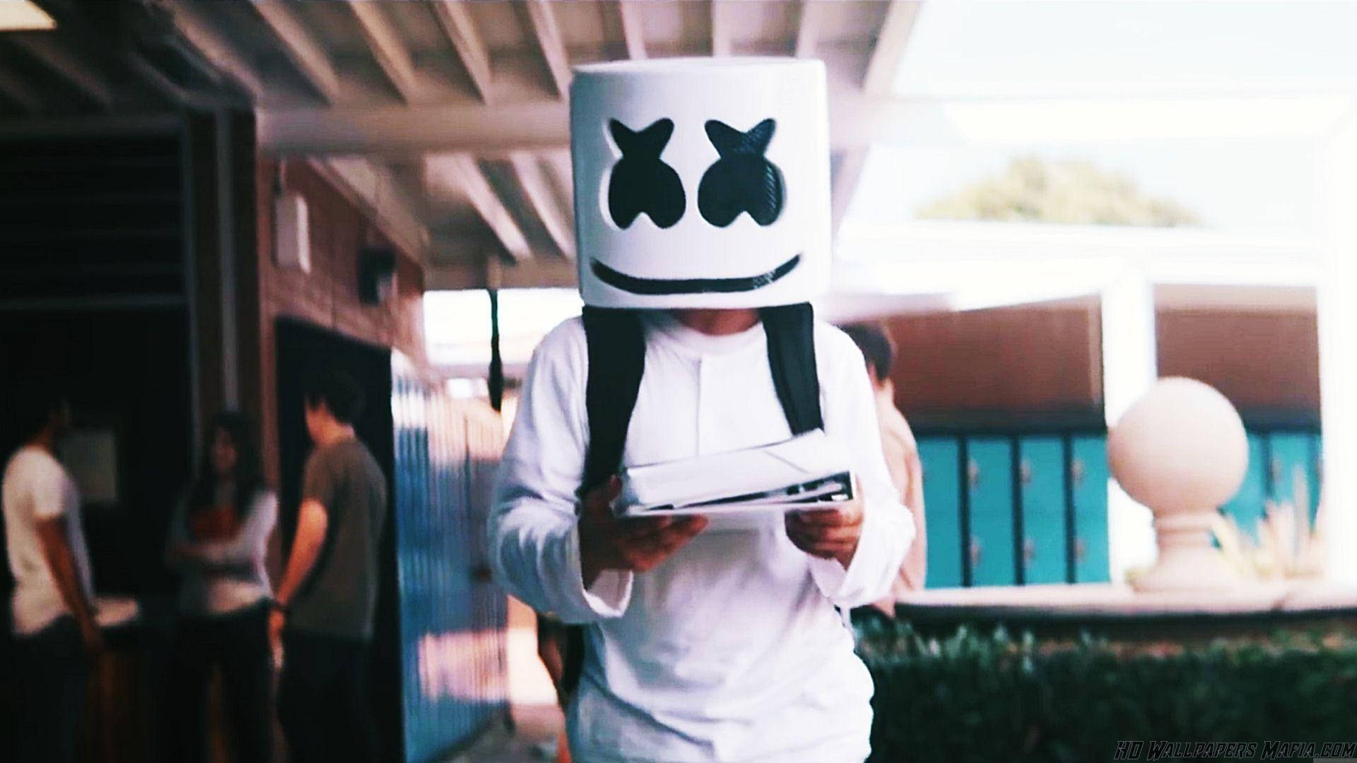 Marshmello, white marshmallow mask, black eyes, Full HD Desktop Wallpaper