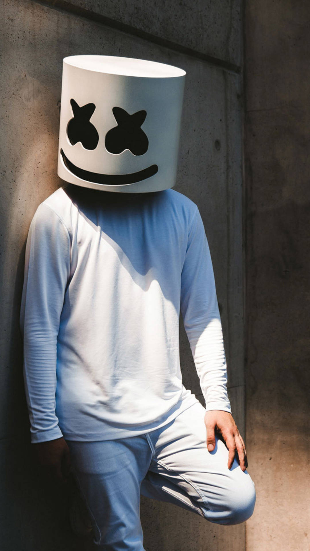 Marshmello, white marshmallow helmet, concrete wall, Full HD Phone Wallpaper