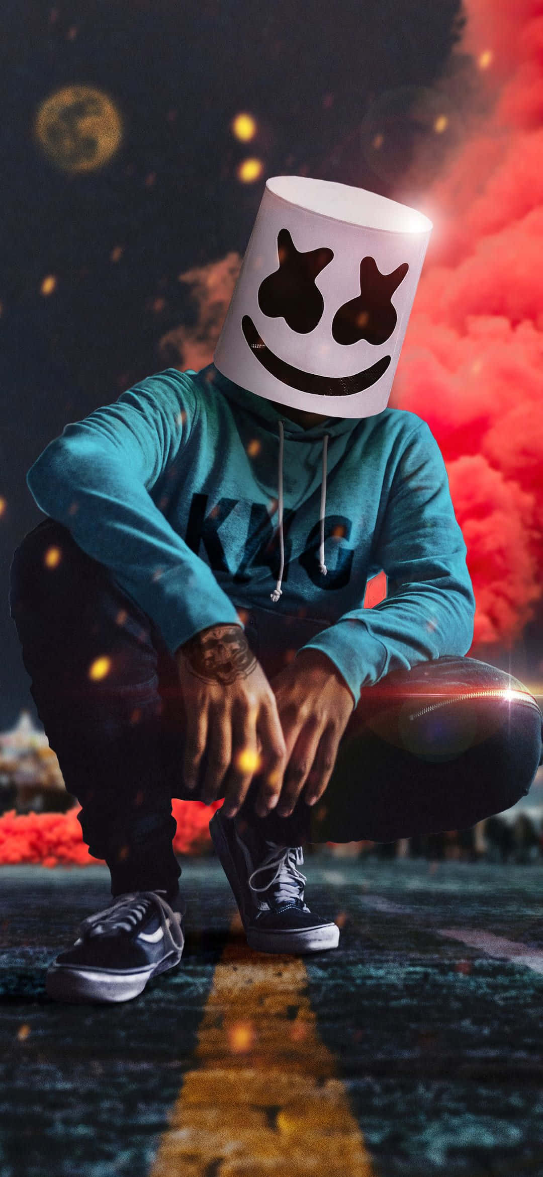 Marshmello, teal hoodie, iconic marshmallow mask, Full HD Phone Wallpaper