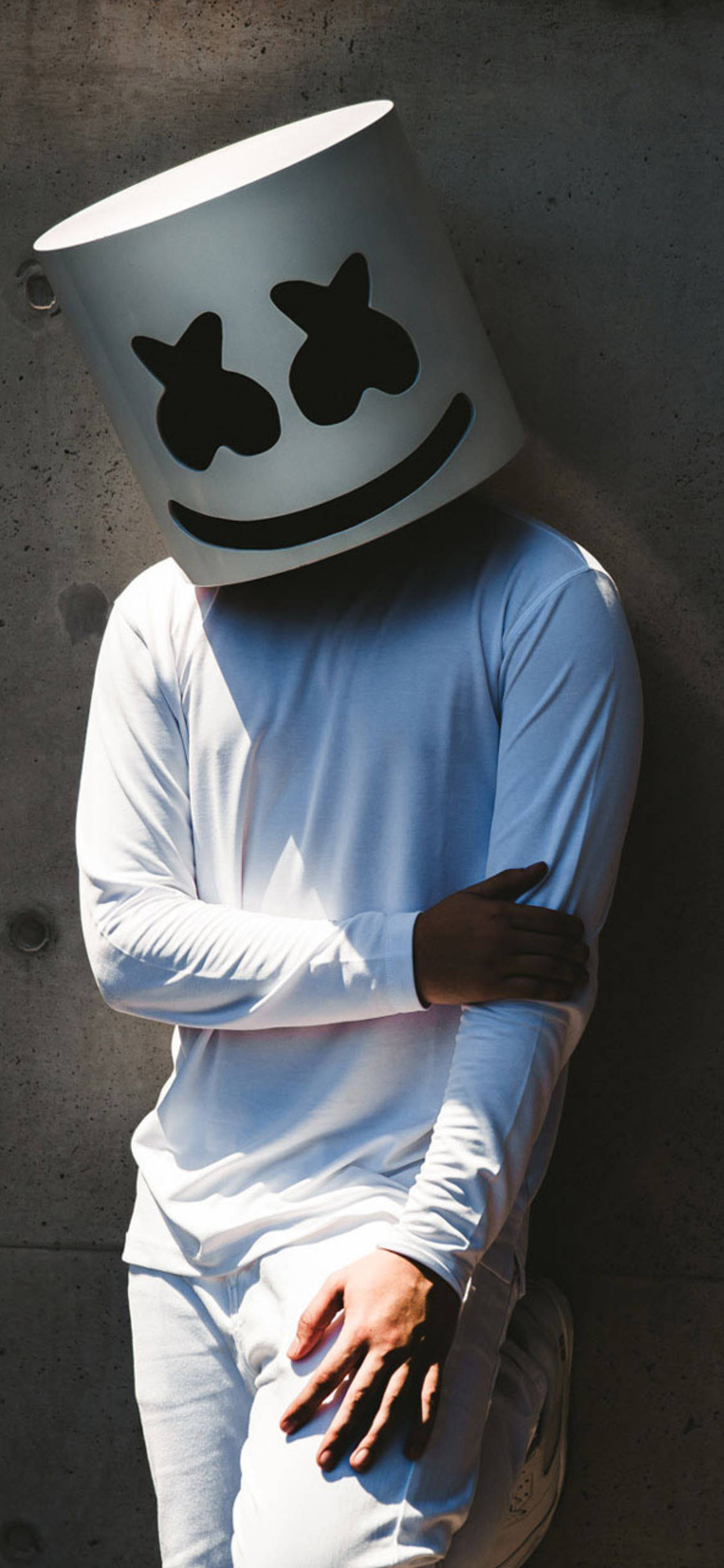 Marshmello, white Marshmello helmet, concrete wall, Full HD Phone Wallpaper