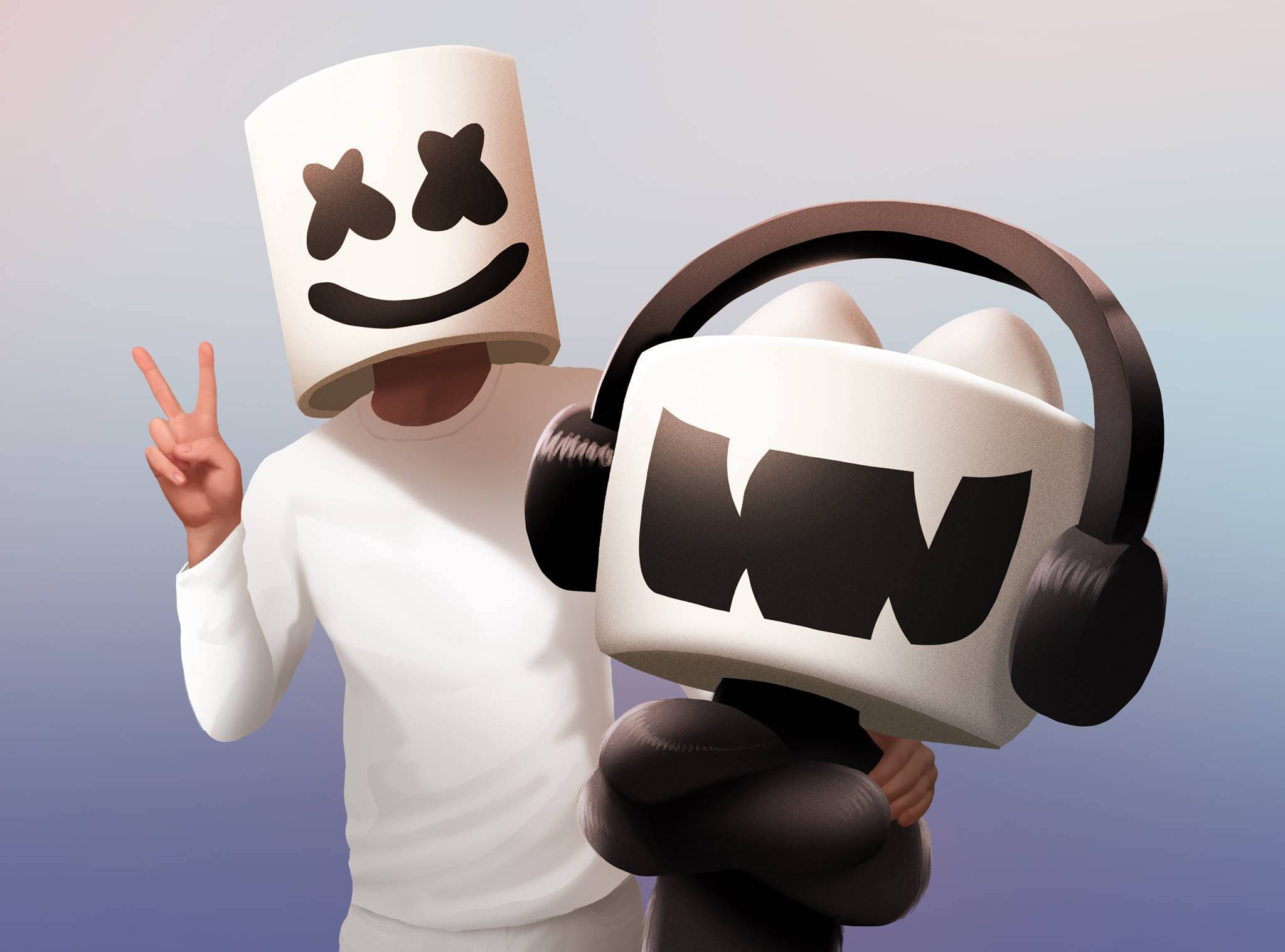 Marshmello, cartoon marshmello, headphones, Full HD Desktop Wallpaper