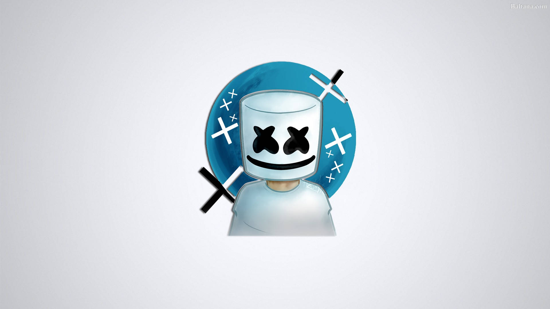 Marshmello, white marshmallow helmet, black X eyes, Full HD Desktop Wallpaper