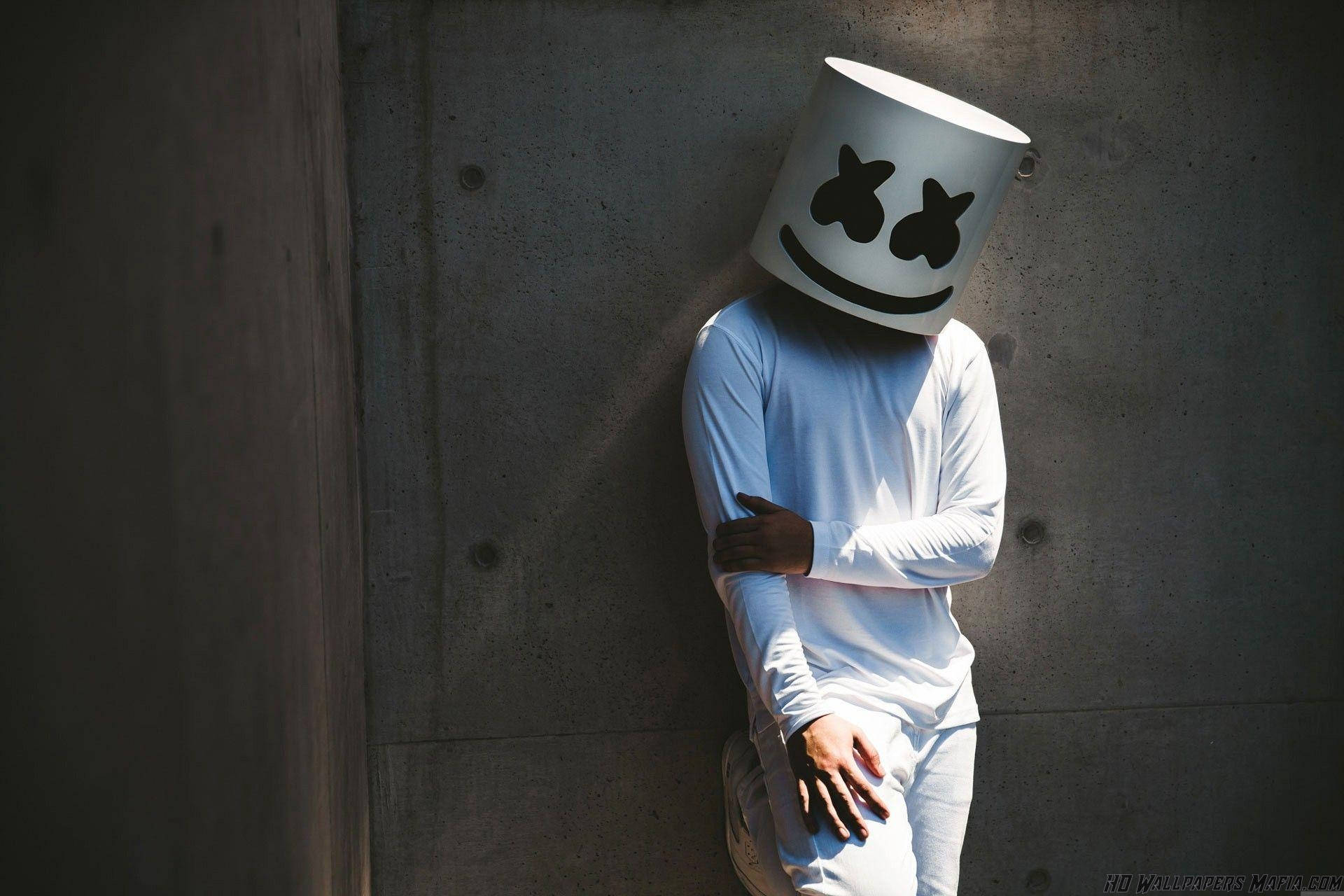 Marshmello, white marshmallow helmet, concrete wall, Full HD Desktop Wallpaper