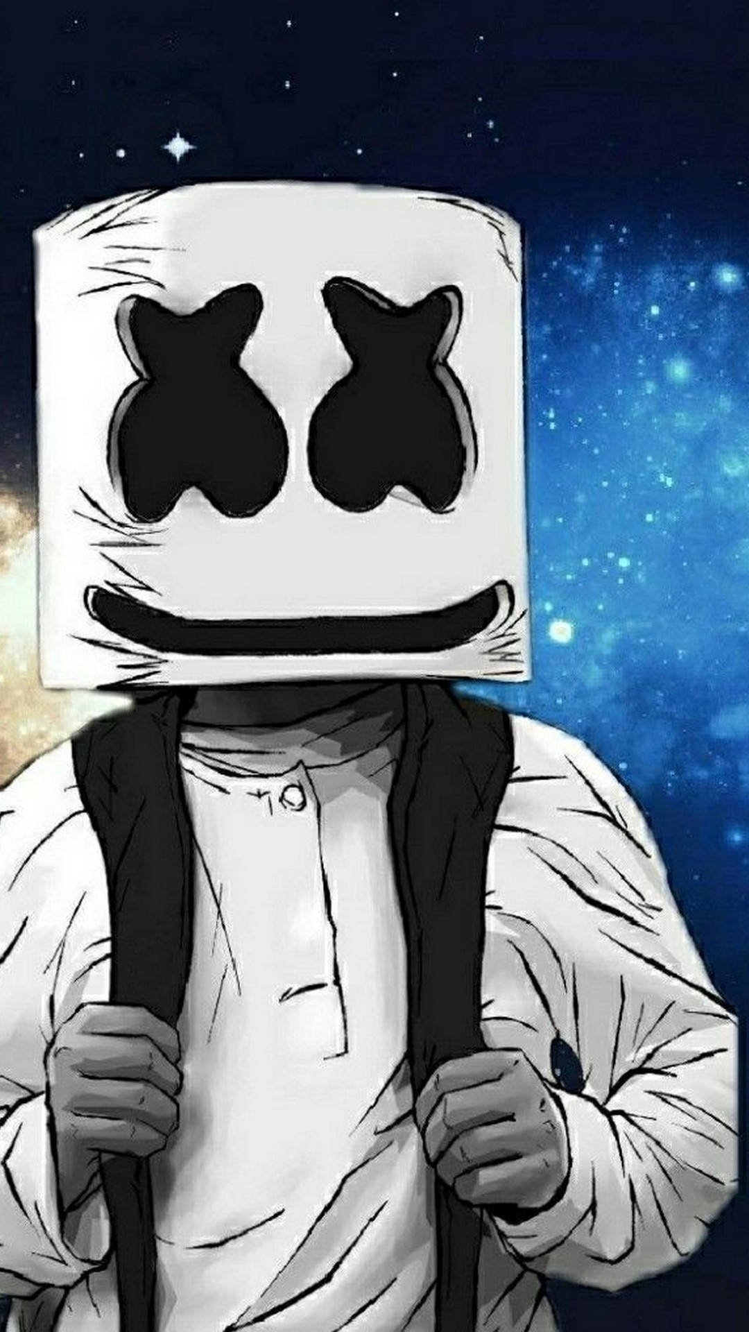 Black Marshmello, white marshmallow helmet, black X eyes, Full HD Phone Wallpaper