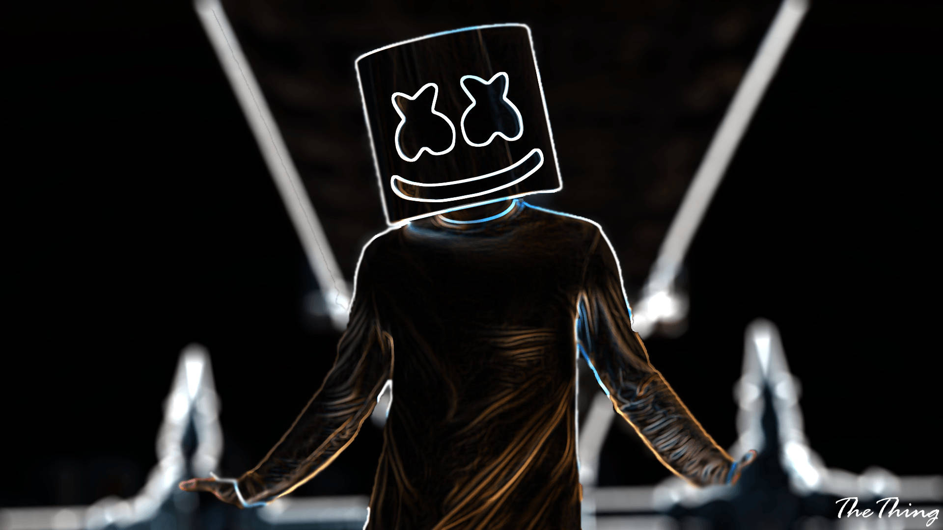 Marshmello, glowing marshmello helmet, bright spotlights, Full HD Desktop Wallpaper