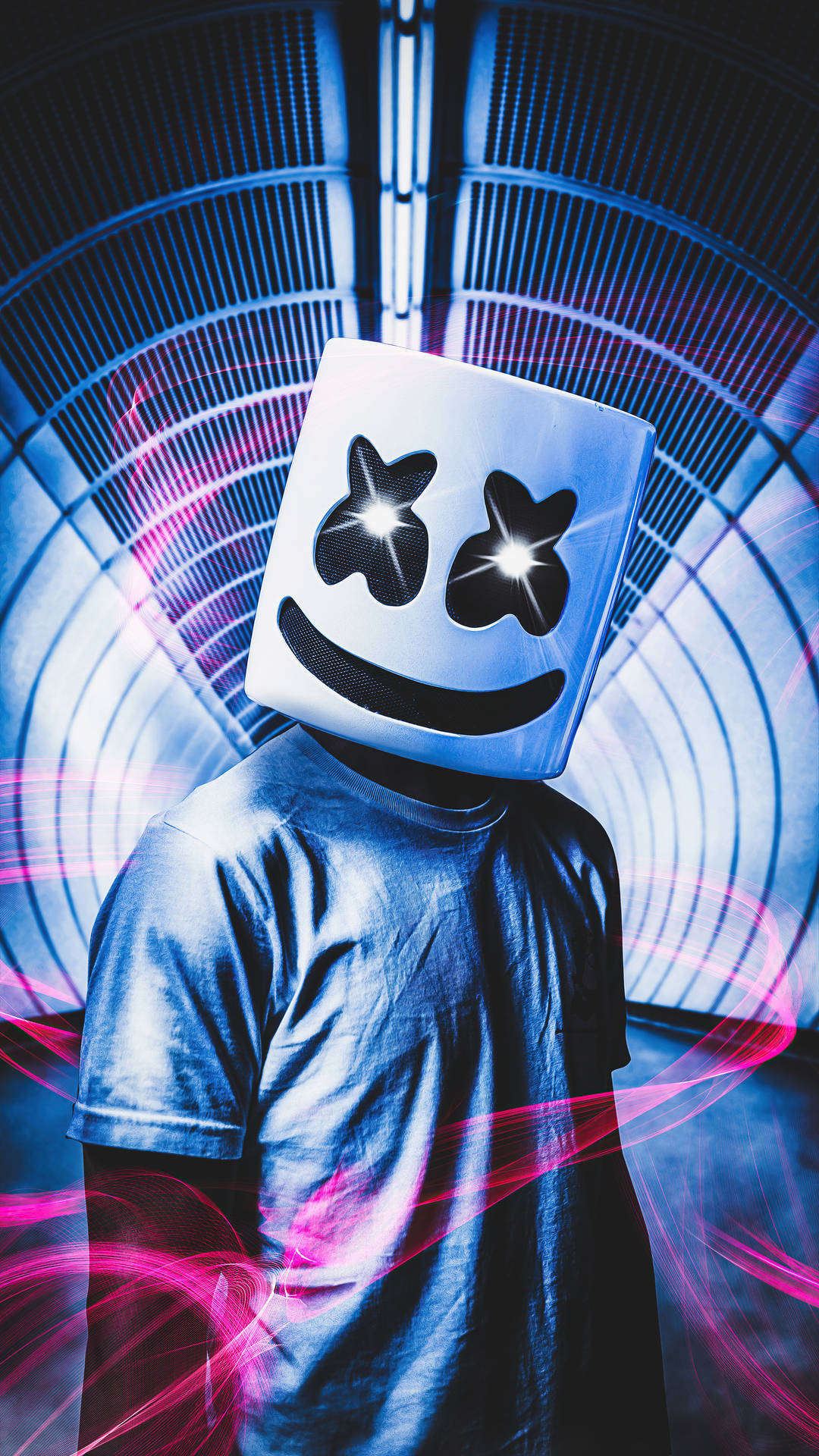 Marshmello, glowing white marshmallow helmet, star eyes, Full HD Phone Wallpaper